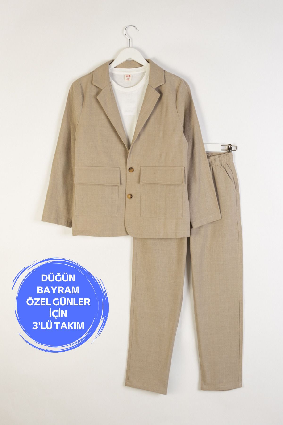 Premium Erkek Çocuk 3'lü Keten Takım Elbise Bayramlık, Düğün, Özel Günler