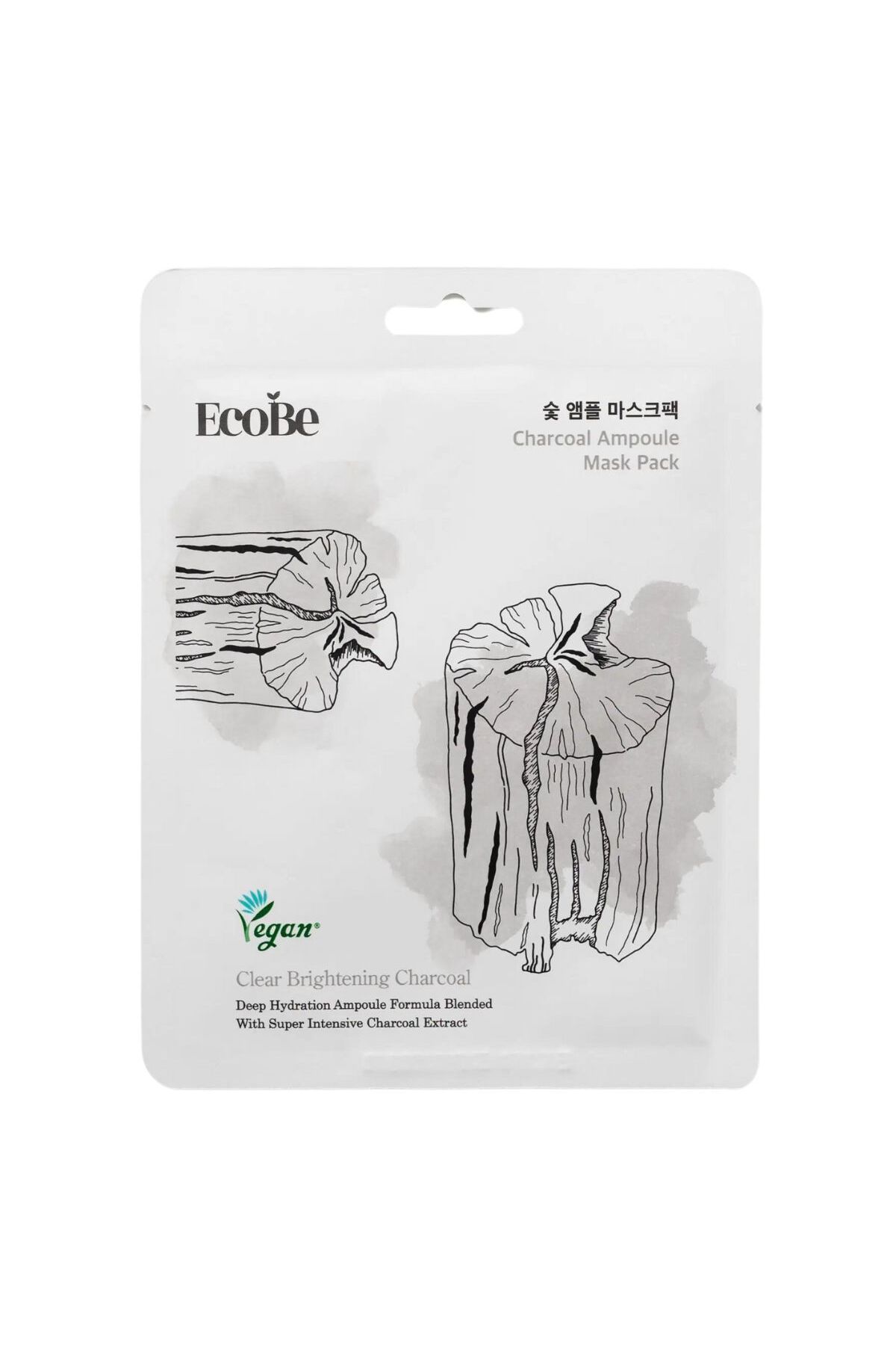 Ecobe Charcoal Ampoule Mask Pack 25 Ml - Mască În Foaie Hidratantă Și Purificatoare Cărbune Activ - One Size