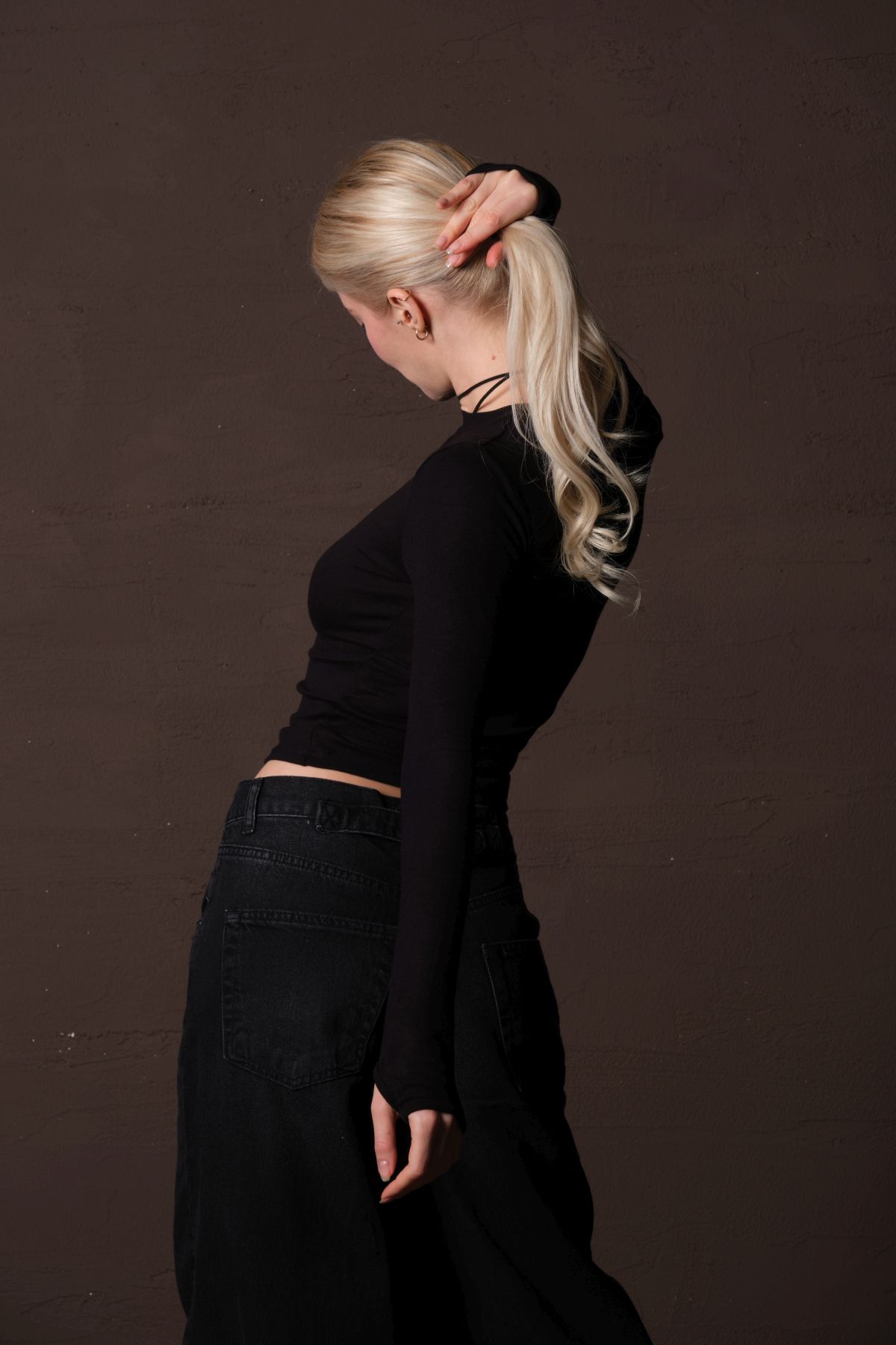 Domoda-Black Viscose Breathable Flexible Crew Neck Soft Long Sleeve Women's Blouse @Palencia 8