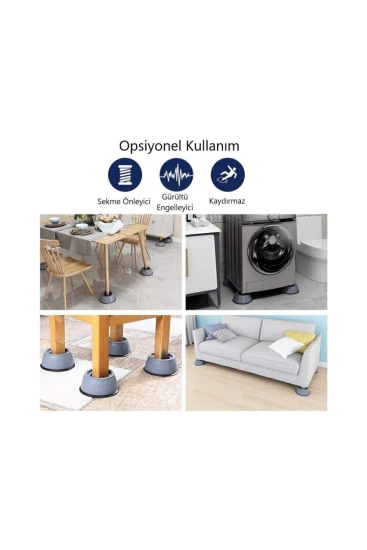Mikasso 4'lü Çamaşır Makinesi Titreşim Engelleyici Stoper (10cm X 4cm) Gri 4'lü Beyaz Eşya Ayağı