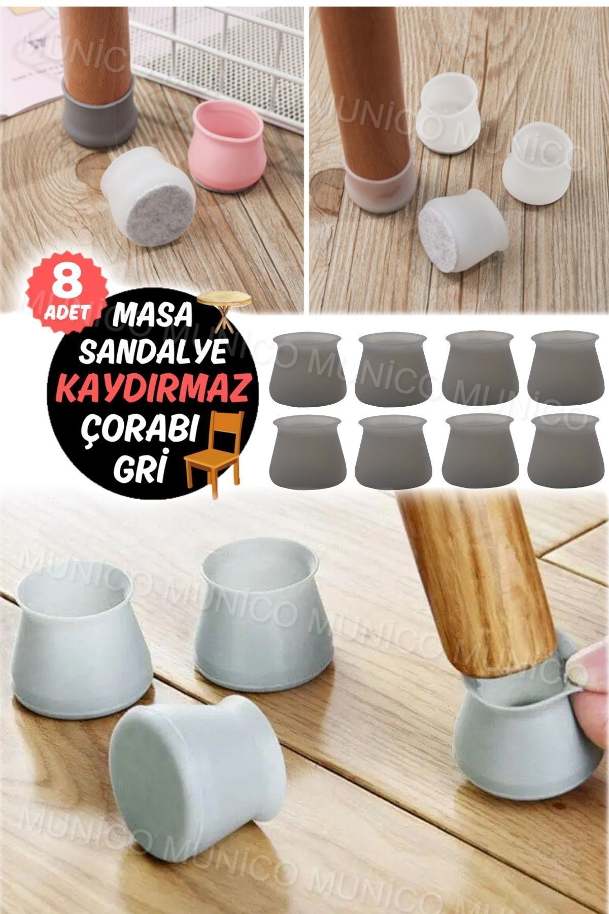 Mikasso 8 Adet Mobilya Silikon Koruma Kapağı Masa Sandalye Bacak Yuvarlak Kapak Zemin Koruyucu Ayak Koruma G