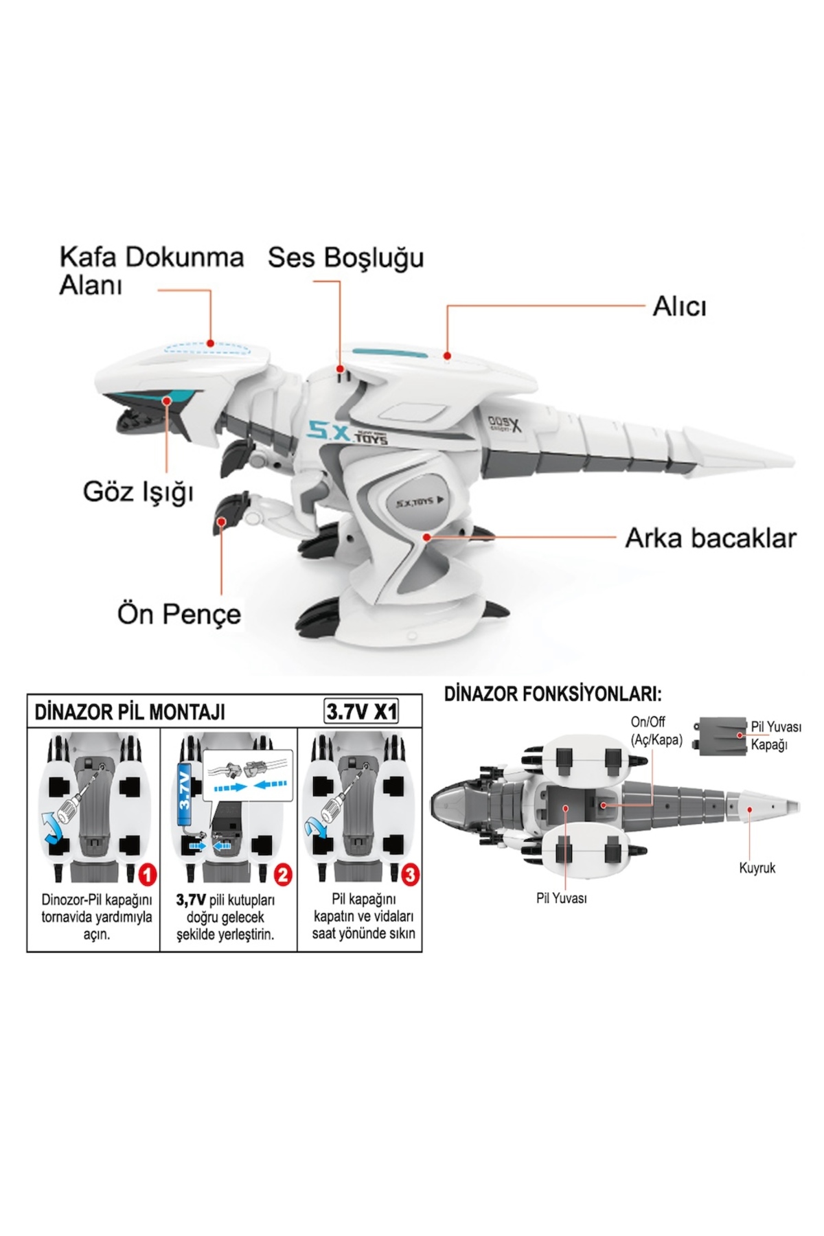 BYCEGU 94524 UZAKTAN KUMANDALI ŞARJLI FULL FONKSİYONLU ETKİLEŞİMLİ IŞIKLI VE MÜZİKLİ OYUNCAK DİNAZOR ROBOT fotoğrafı 4 (önizleme)