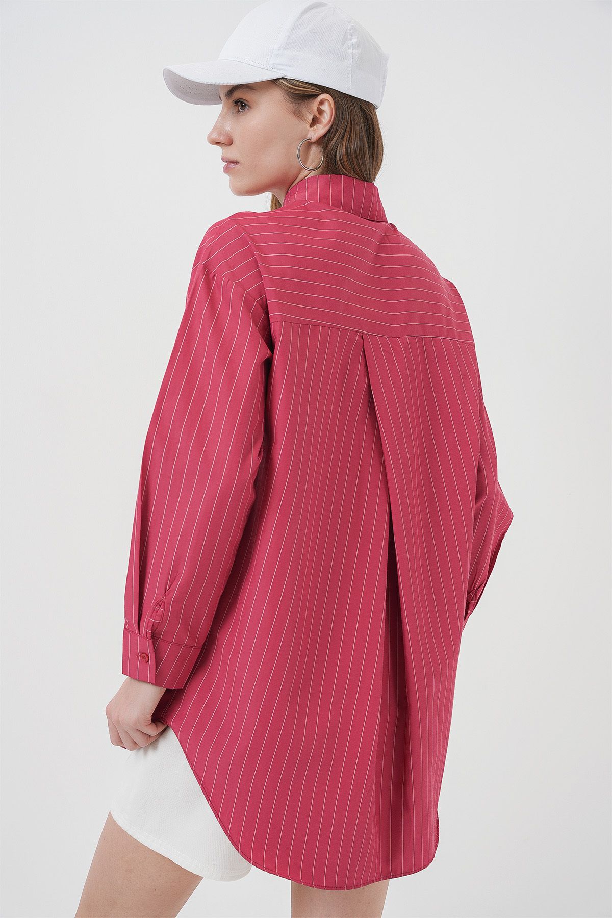 Bigdart-20217 Gestreiftes Oversize-Hemd mit Taschendetail – Rot 7
