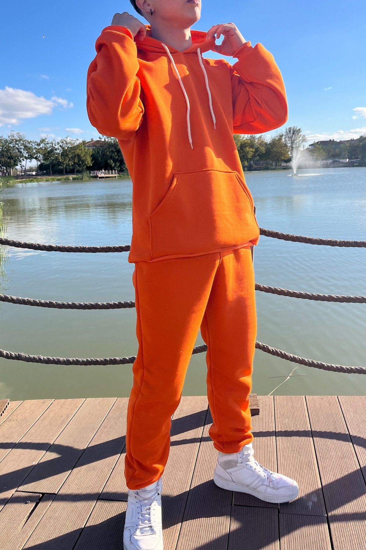 ruNadeS-Men's Sports Tracksuit Set - Orange, 3 Thread, Fleece Oversize, Elastic Leg 2