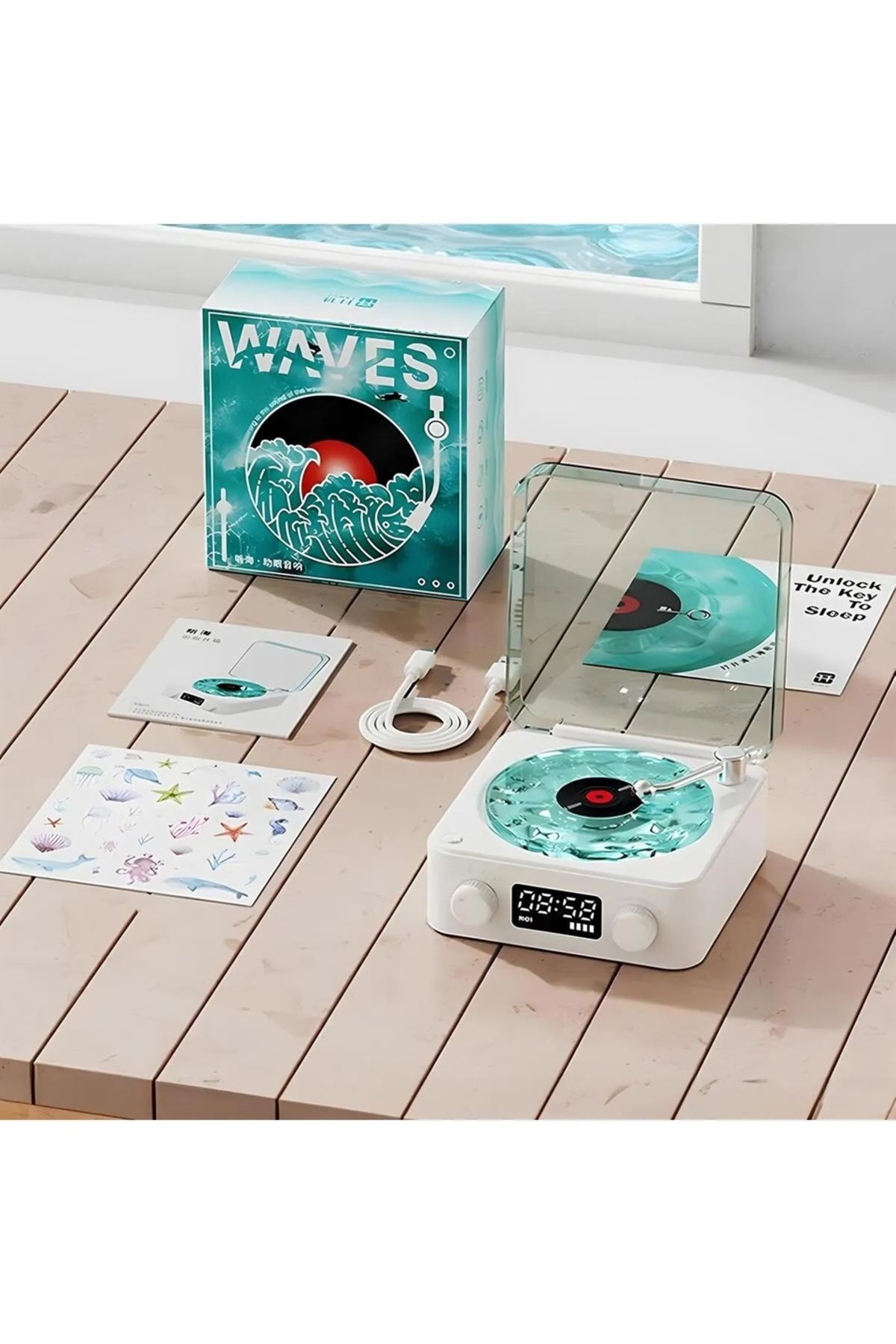 Vothoon Waves Nostalji Plak Görünümlü Bluetooth Hoparlör 3D Ses Dalgası Retro Müzik Plak