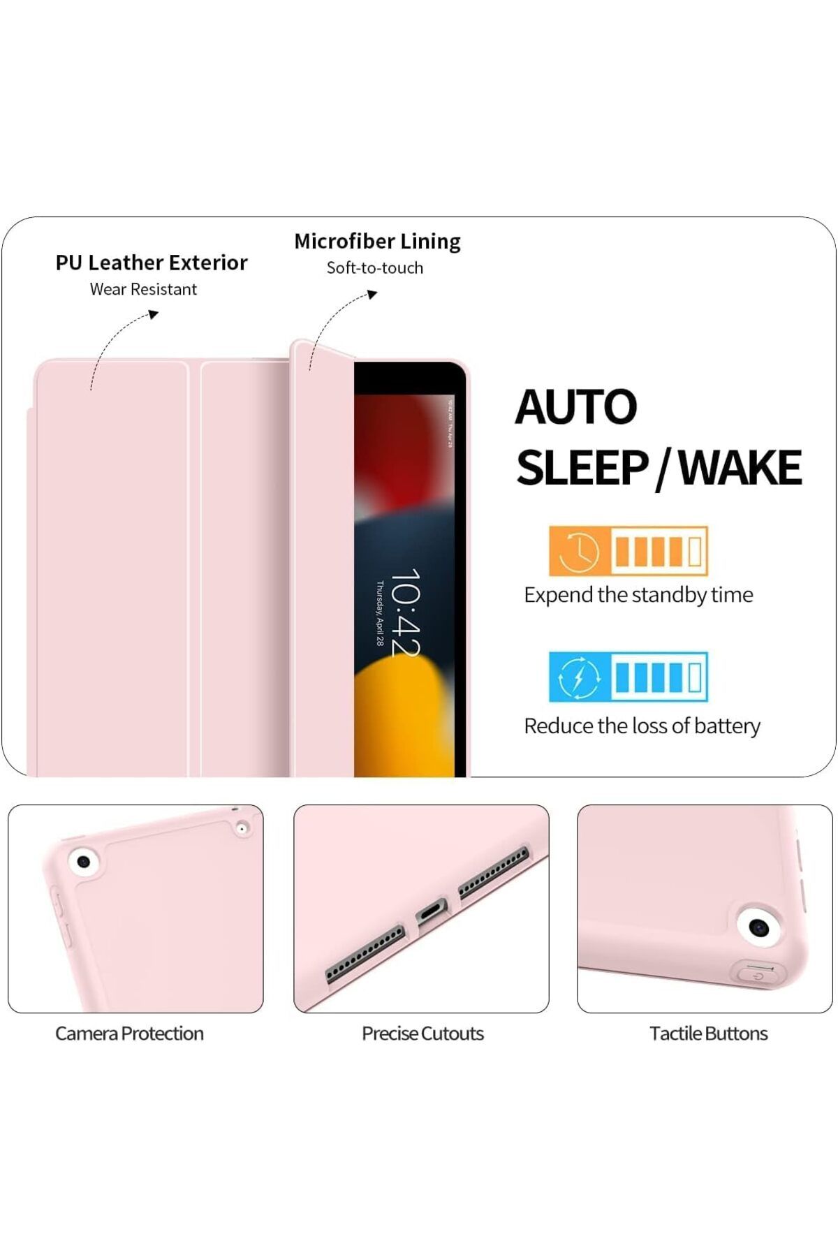 AWH-iPad 10.2 Case for iPad 9th/8th/7th Gen (2021/2020/2019), Auto Sleep/Wake, Pencil Holder, Pink 4