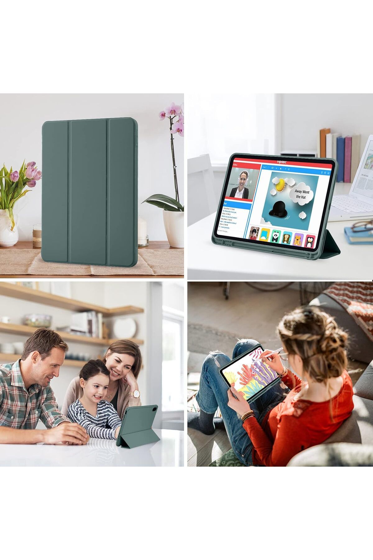 AWH-iPad 10th Gen Case (2022), Pine Green, Soft TPU, Pencil Holder, Trifold Stand & Auto Sleep/Wake 7