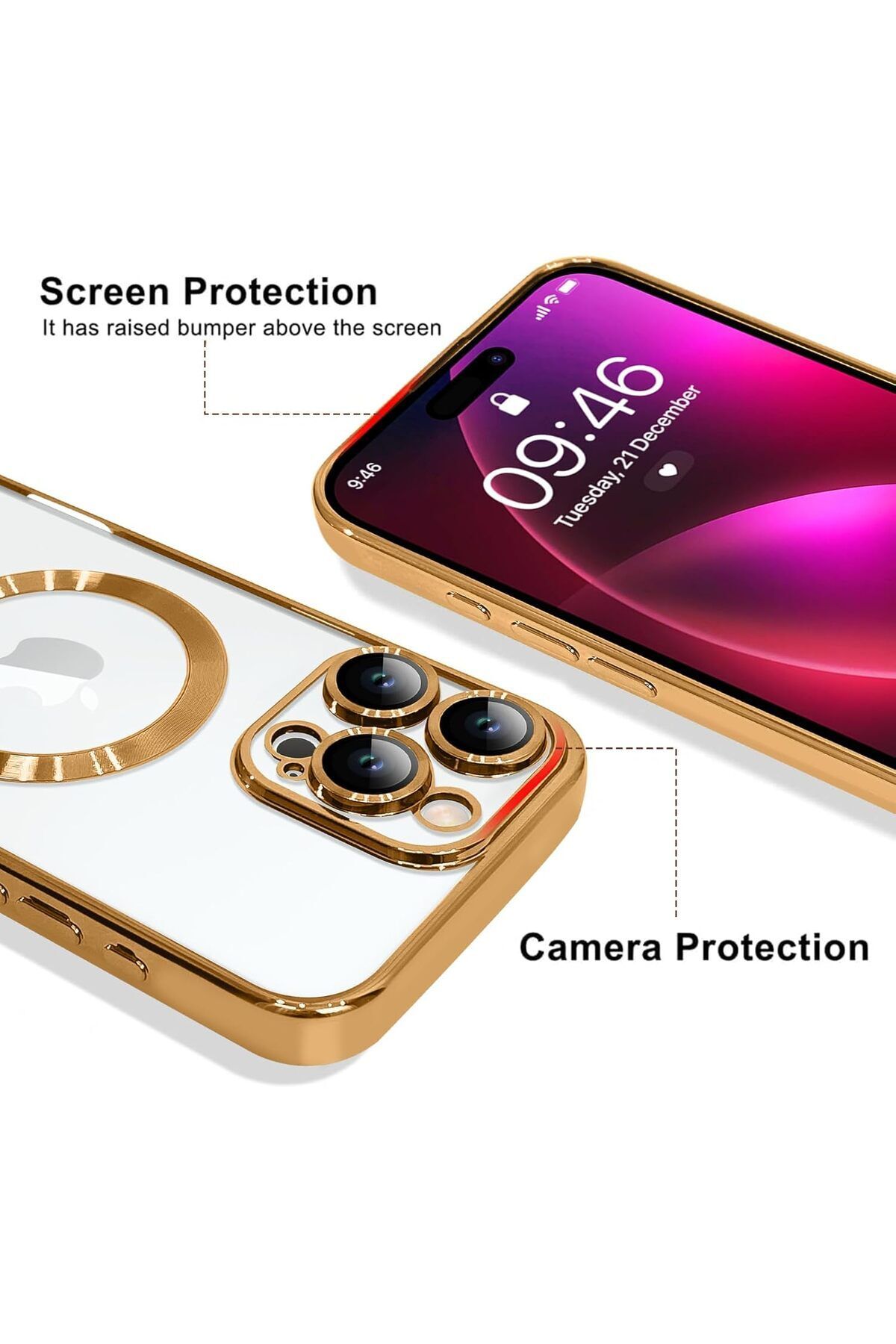 AWH-جراب مغناطيسي لهاتف iPhone 16 Pro Max (6.9 بوصة) مع واقي عدسة الكاميرا، MagSafe، ذهبي 3