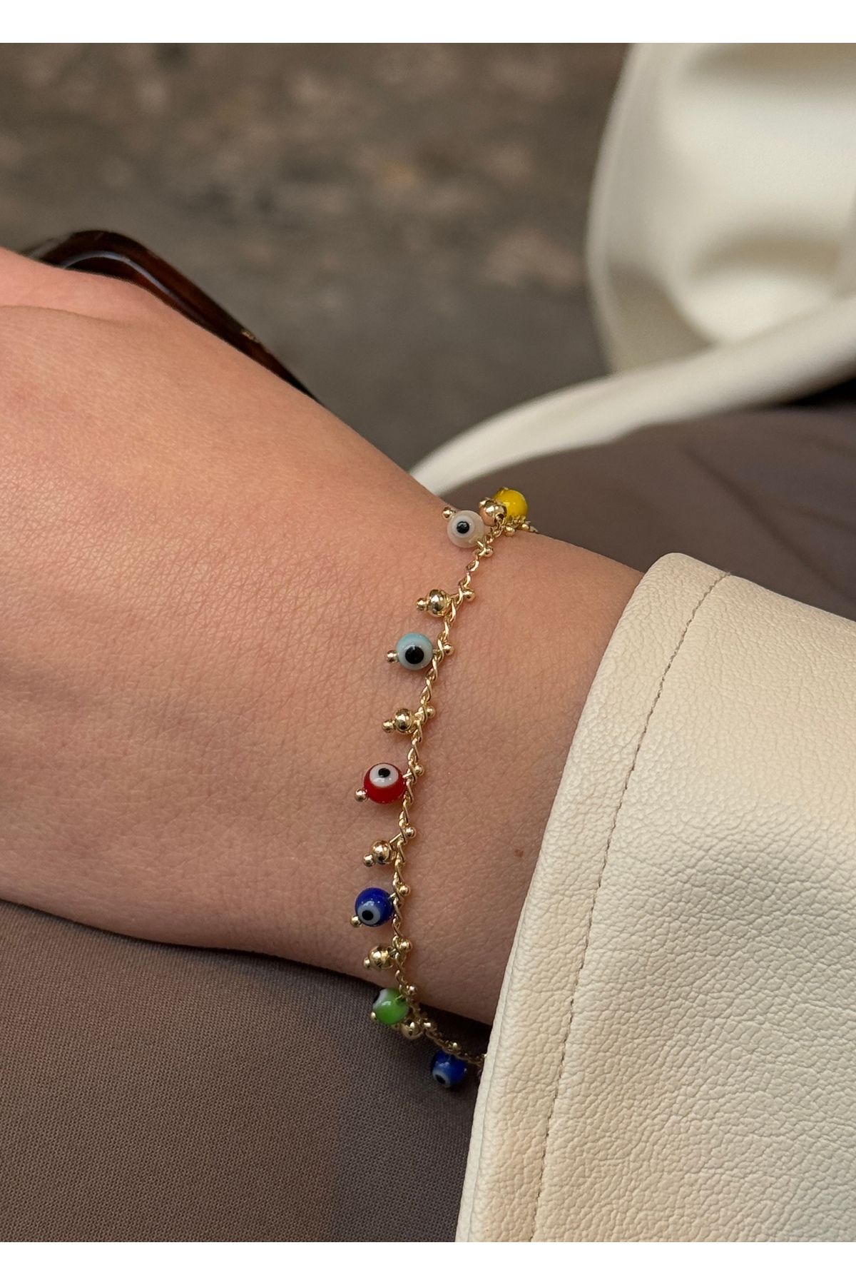 KİLİGİSTANBUL-Colored Bracelet with Evil Beads 15 cm 2