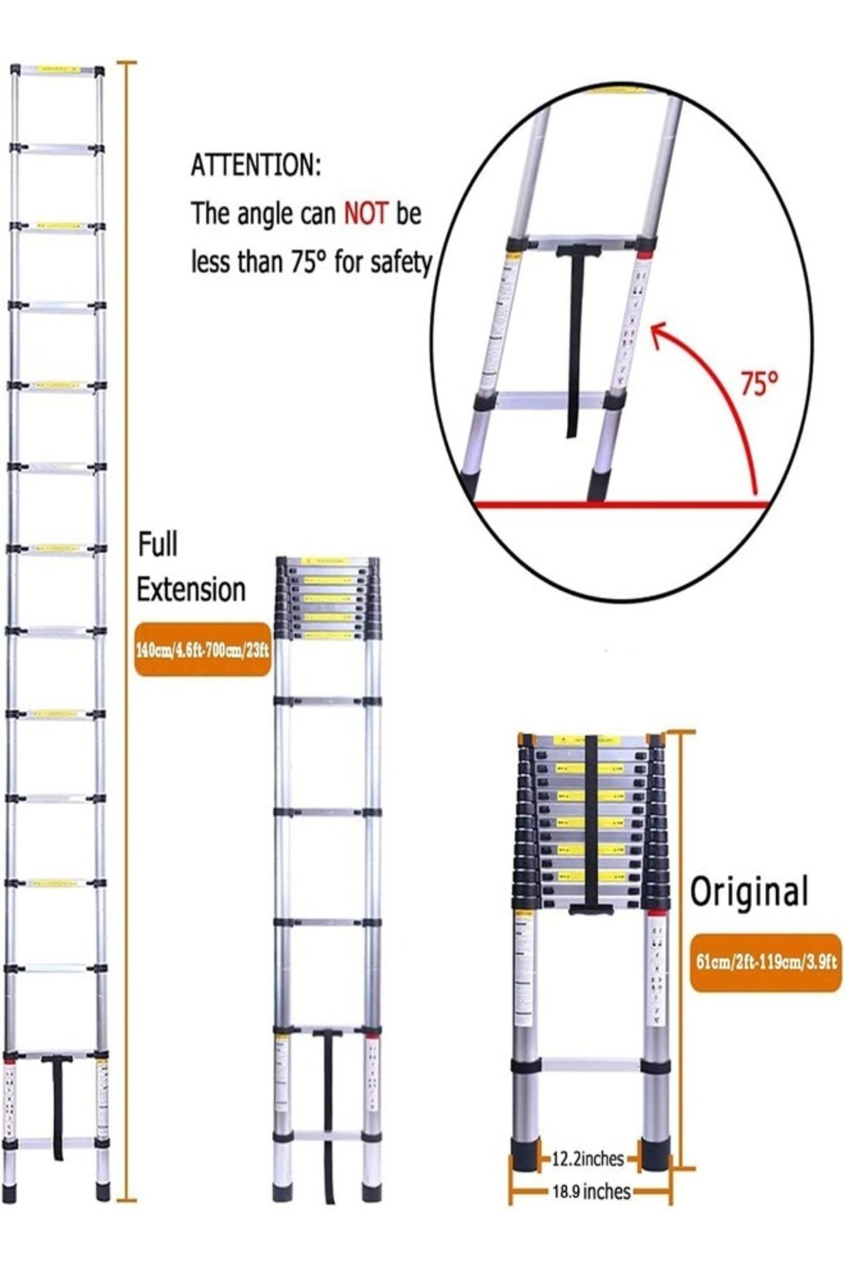 Cady One-A Multi-use Extendable Aluminum Telescopic Ladder,9 Steps,foldable,withstands A Weight Of Up 150kg 5