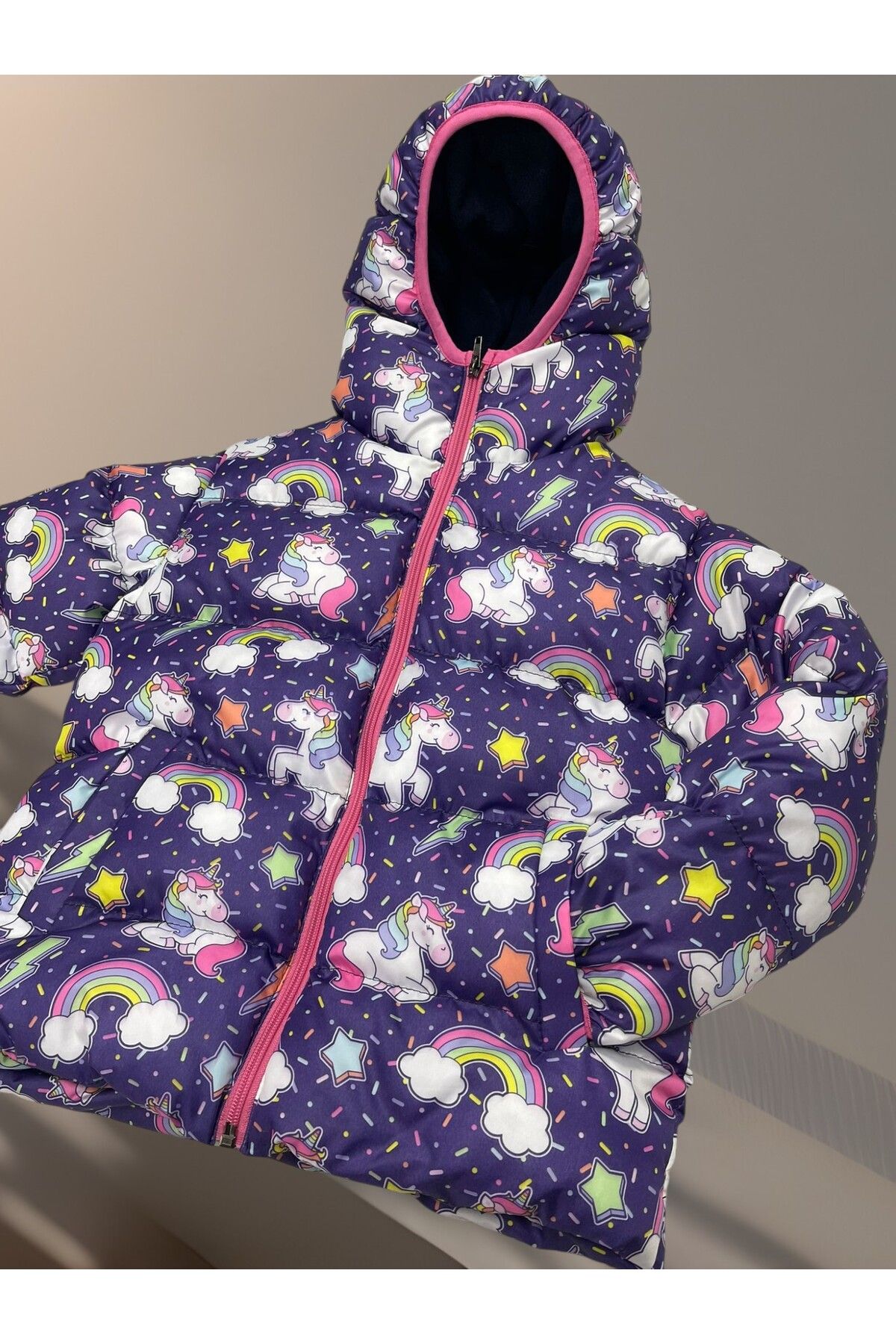 Royalside-Unicorn Patterned Girl's Winter down Jacket - Fleece Hooded Parka 2