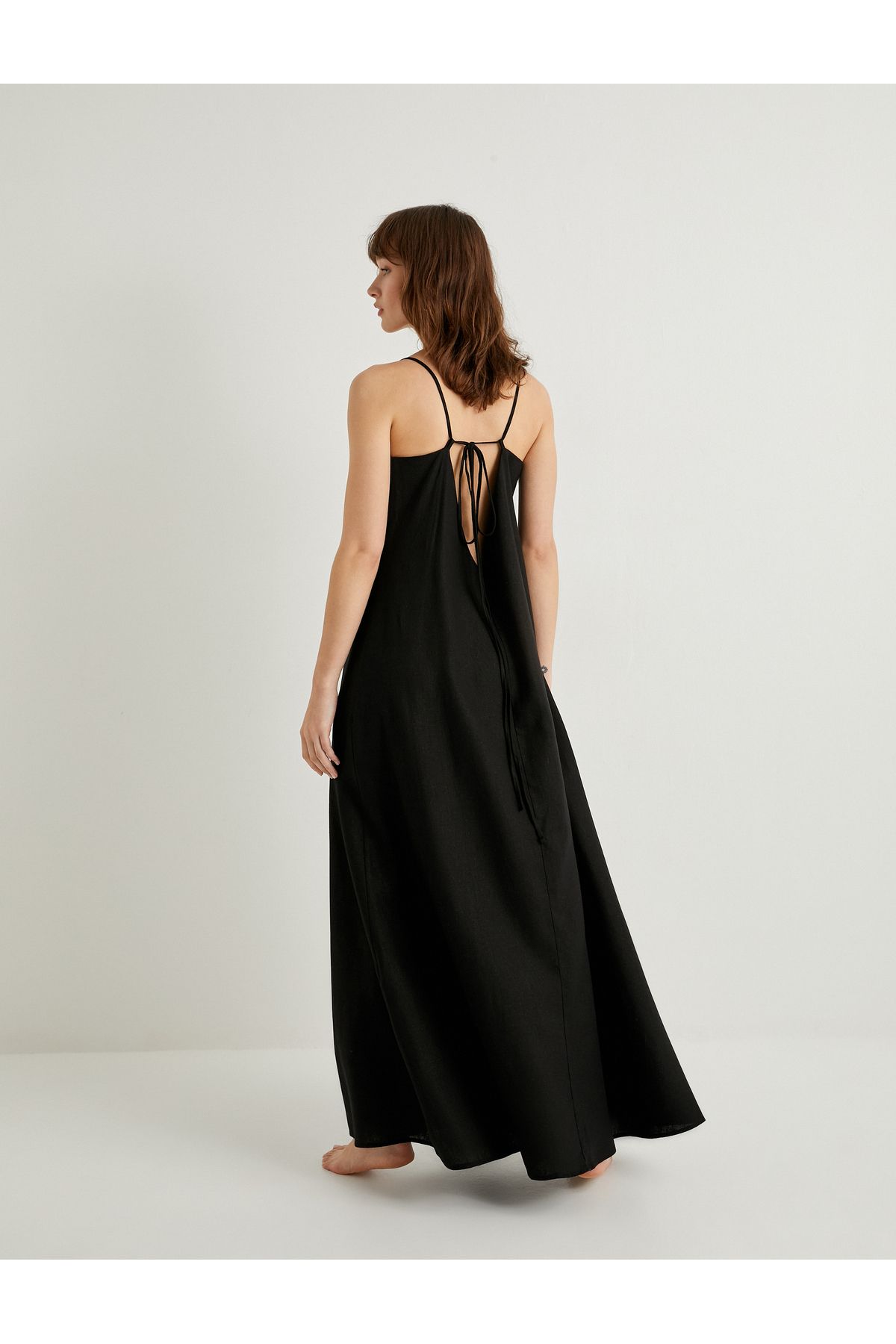 Koton-Langes Strandkleid mit V-Ausschnitt, Leinen-Viskose-Mischung, entspannte Passform 4
