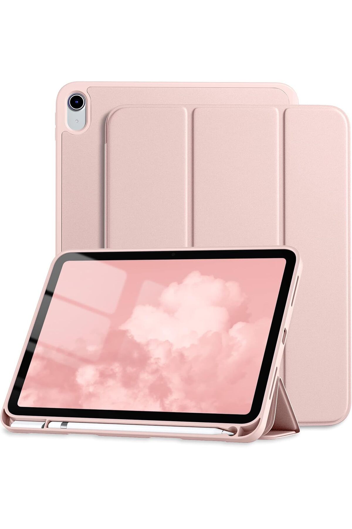 AWH-iPad 10th Gen Case (2022), Rose Pink, with Pencil Holder, Auto Sleep/Wake & Trifold Stand! 1