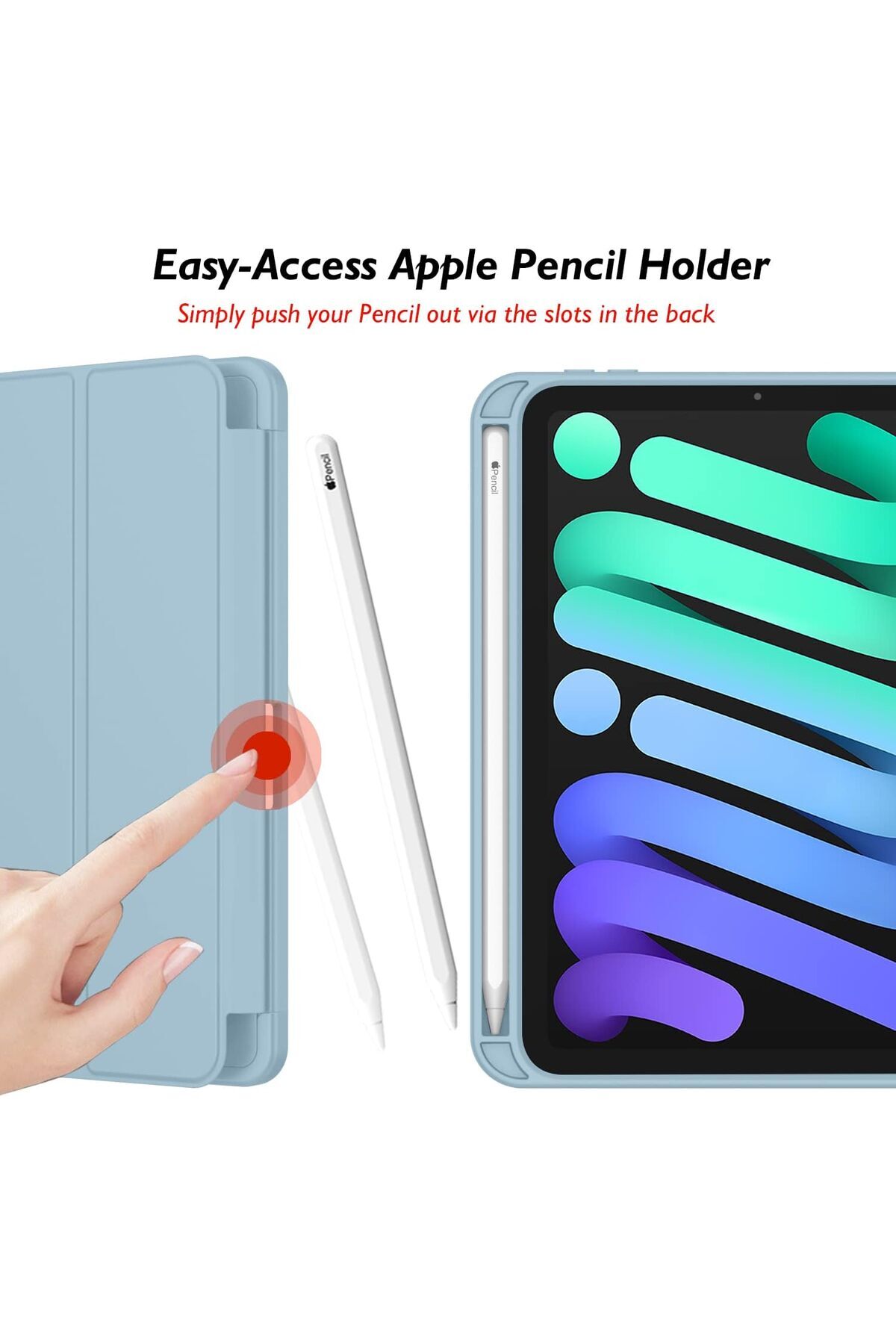 AWH-حافظة iPad Mini 6 مقاس 8.3 بوصة 2021 مع حامل قلم وحامل ثلاثي الطيات وخاصية الإيقاظ/السكون التلقائي - أزرق فاتح 3