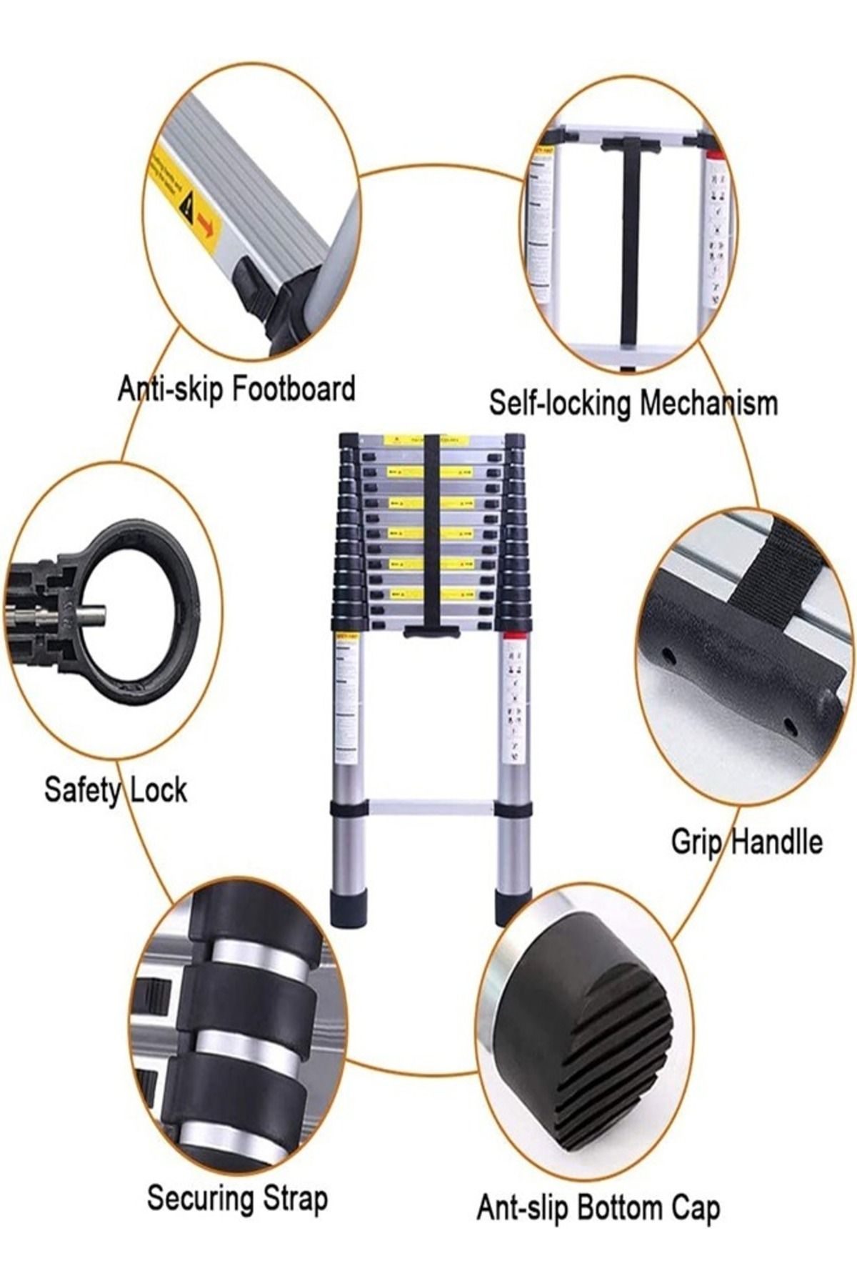 Cady One-A Multi-use Extendable Aluminum Telescopic Ladder,9 Steps,foldable,withstands A Weight Of Up 150kg 4