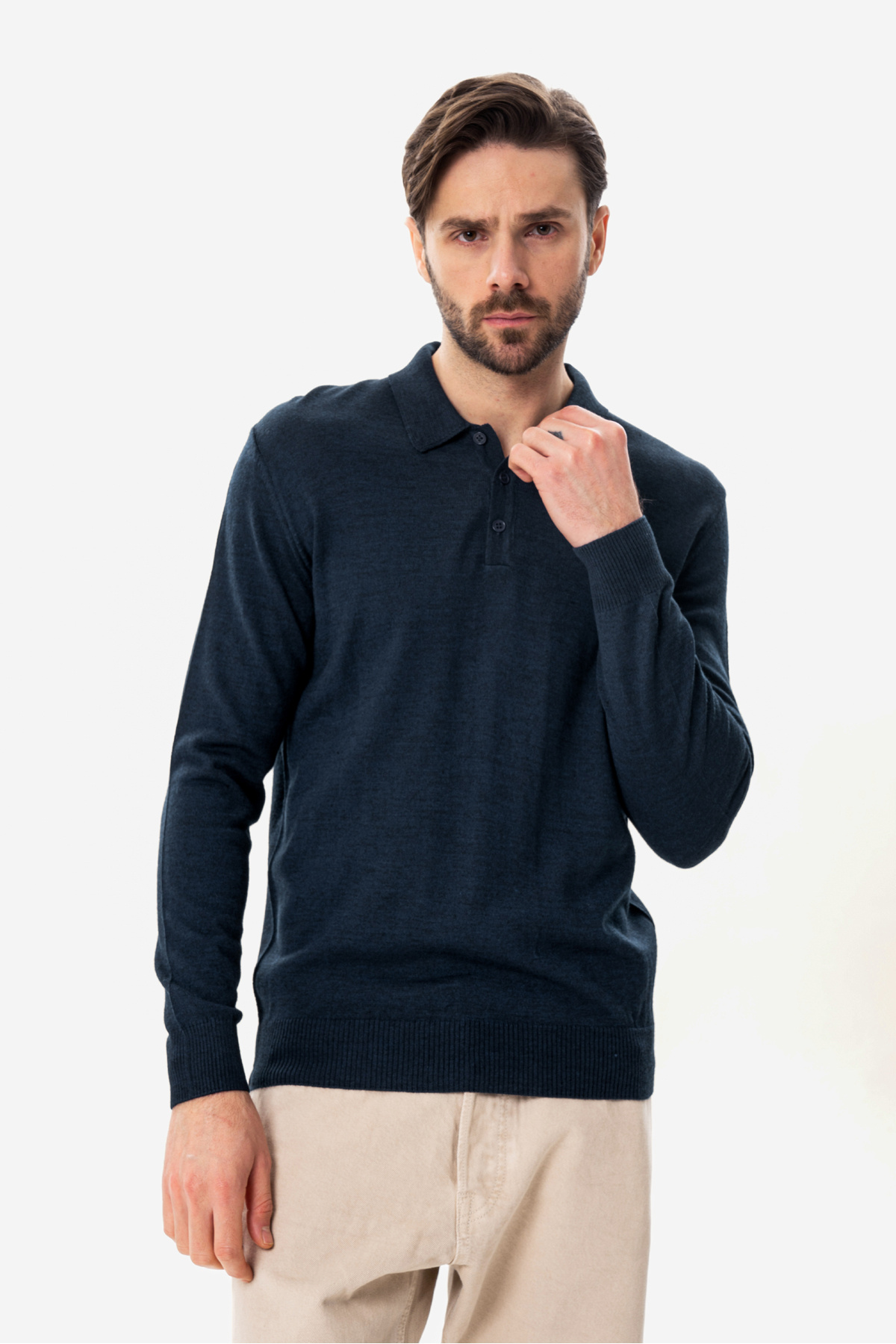 hateko-Men's 50% Wool Petrol Blue Polo Neck Sweater 4
