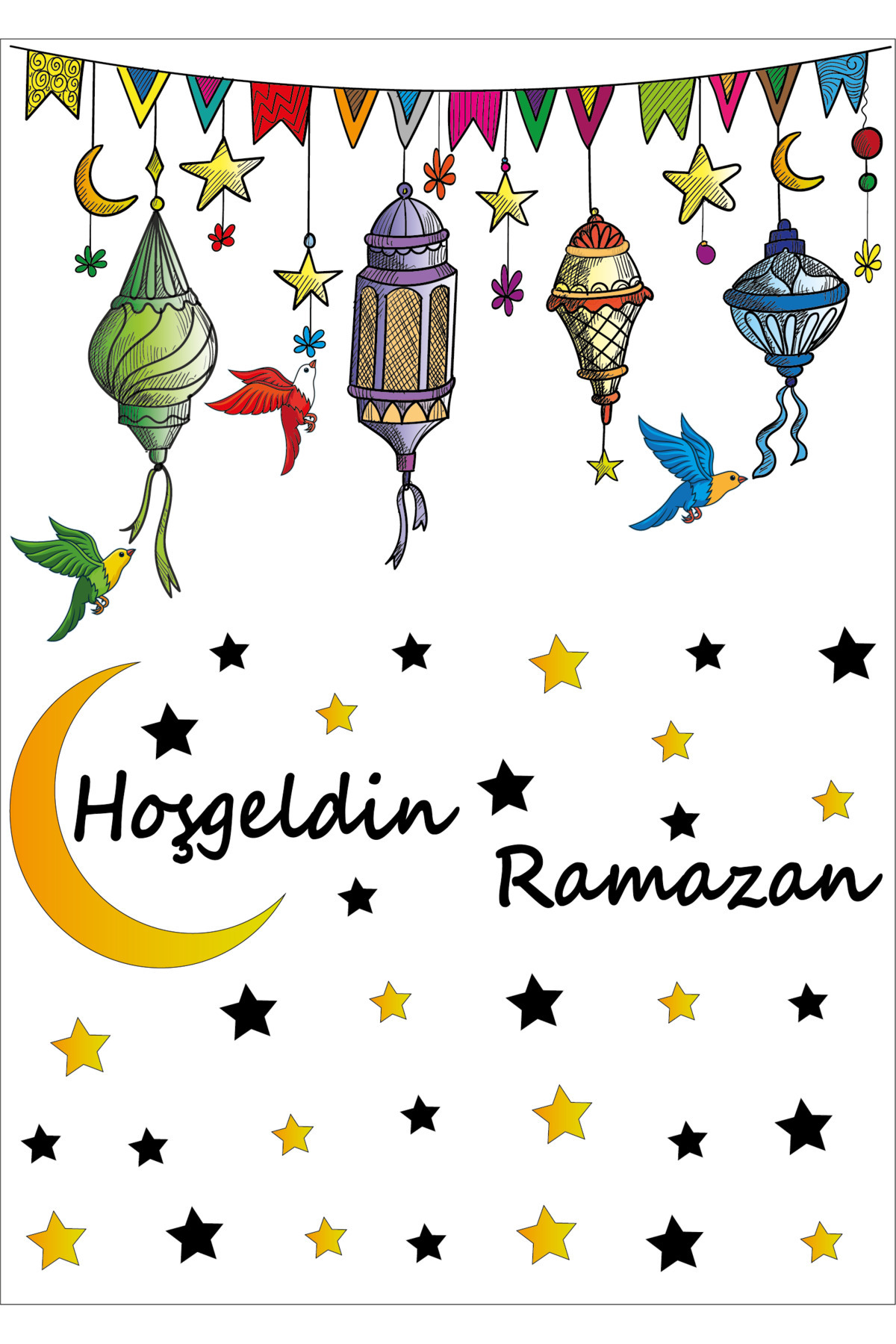 Ramazan Sticker Ramazan Süsü Cam Duvar Dekorasyon Çocuk Odası Sticker