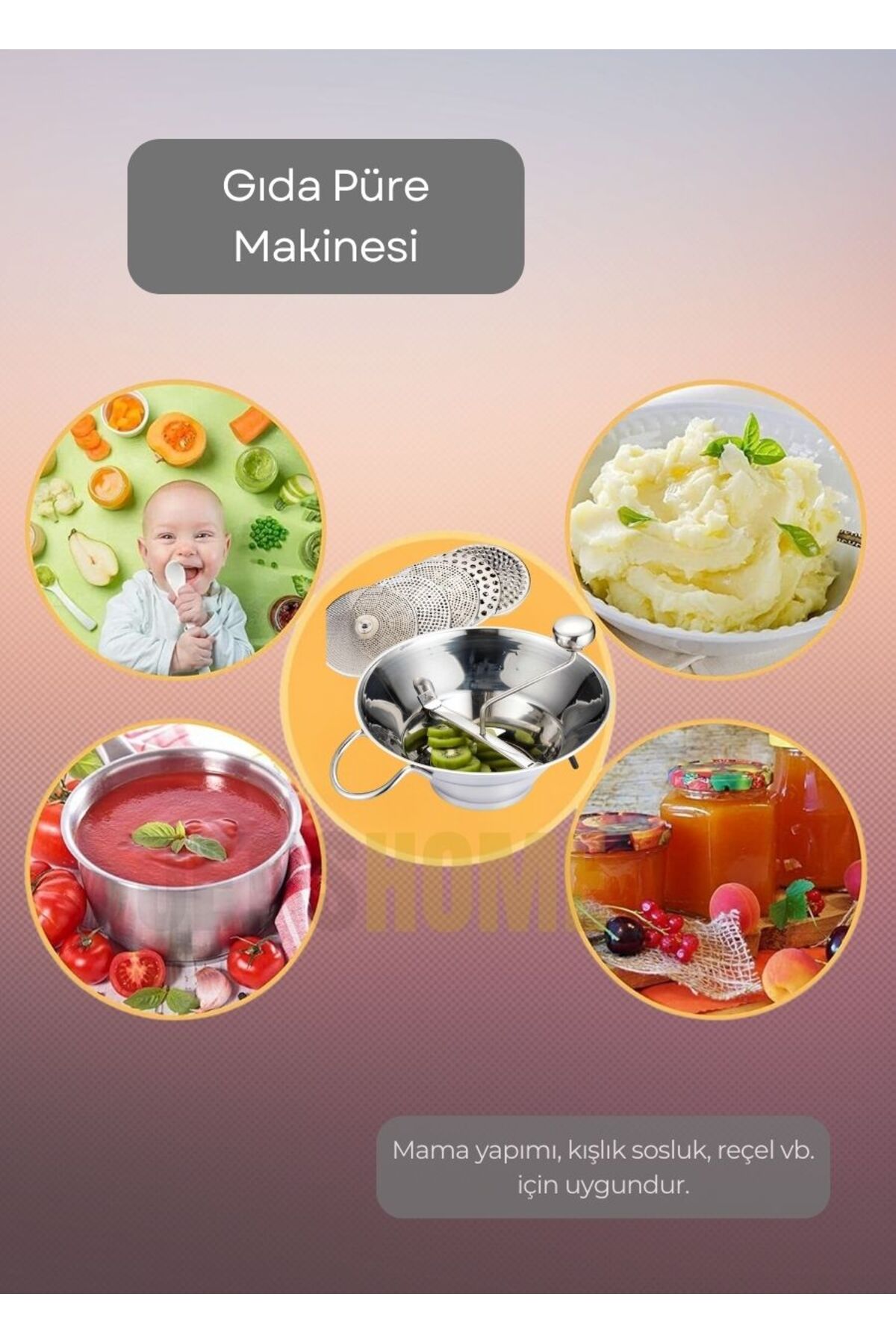 Jet's Home Kollu Püre Makinesi Paslanmaz Mama Yapma Makinesi Çelik Sosluk Yapma Makinesi 30x13,5 cm fotoğrafı 2 (önizleme)