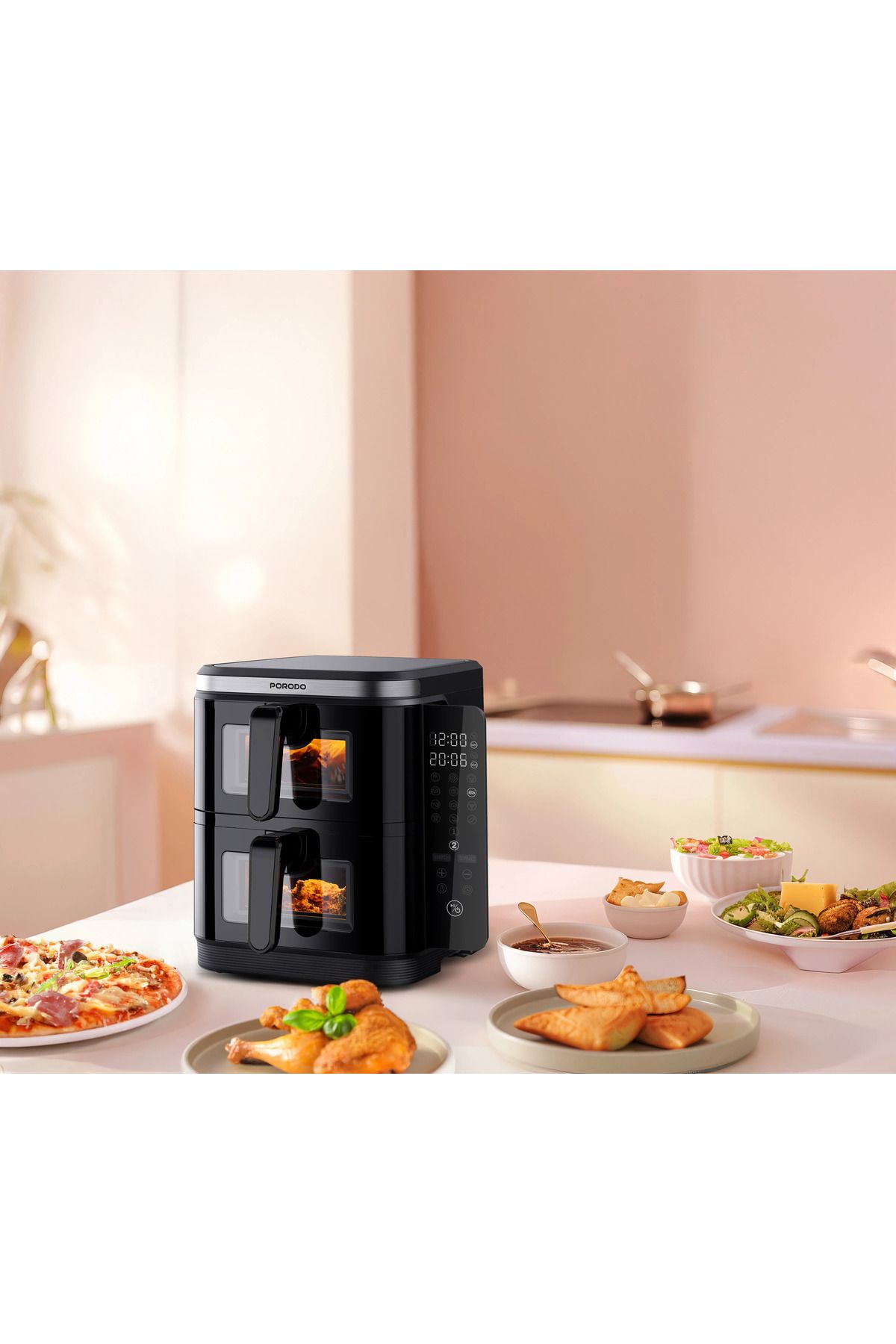 porodo-Lifestyle 2800W 2-Stack Air Fryer With Transparent Windows - Black 5