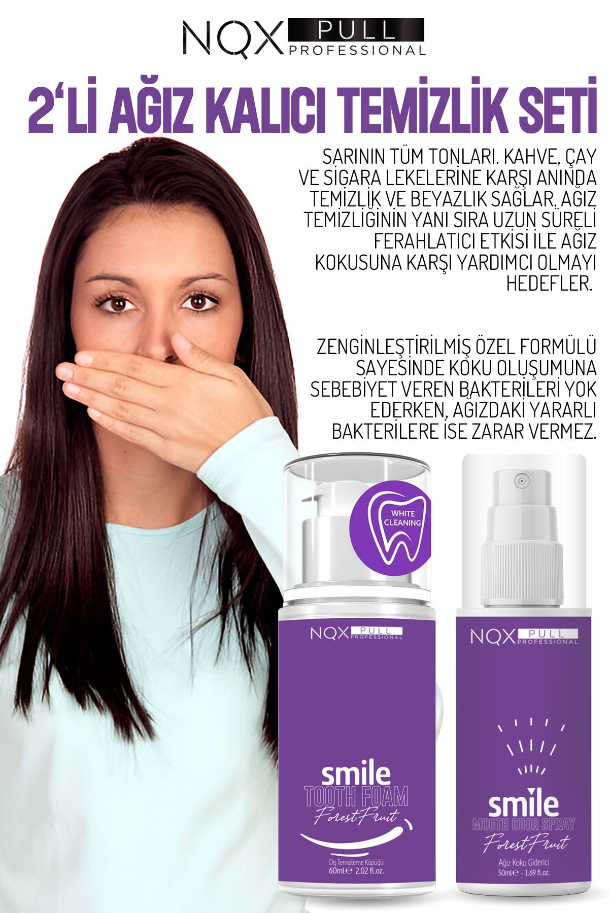 محصولات سفیدکننده دندان فوم خمیردندان و عطر دهان اسپری فلوئید طبیعی فوری موثر محافظت کامل 2 لی NQX PULL