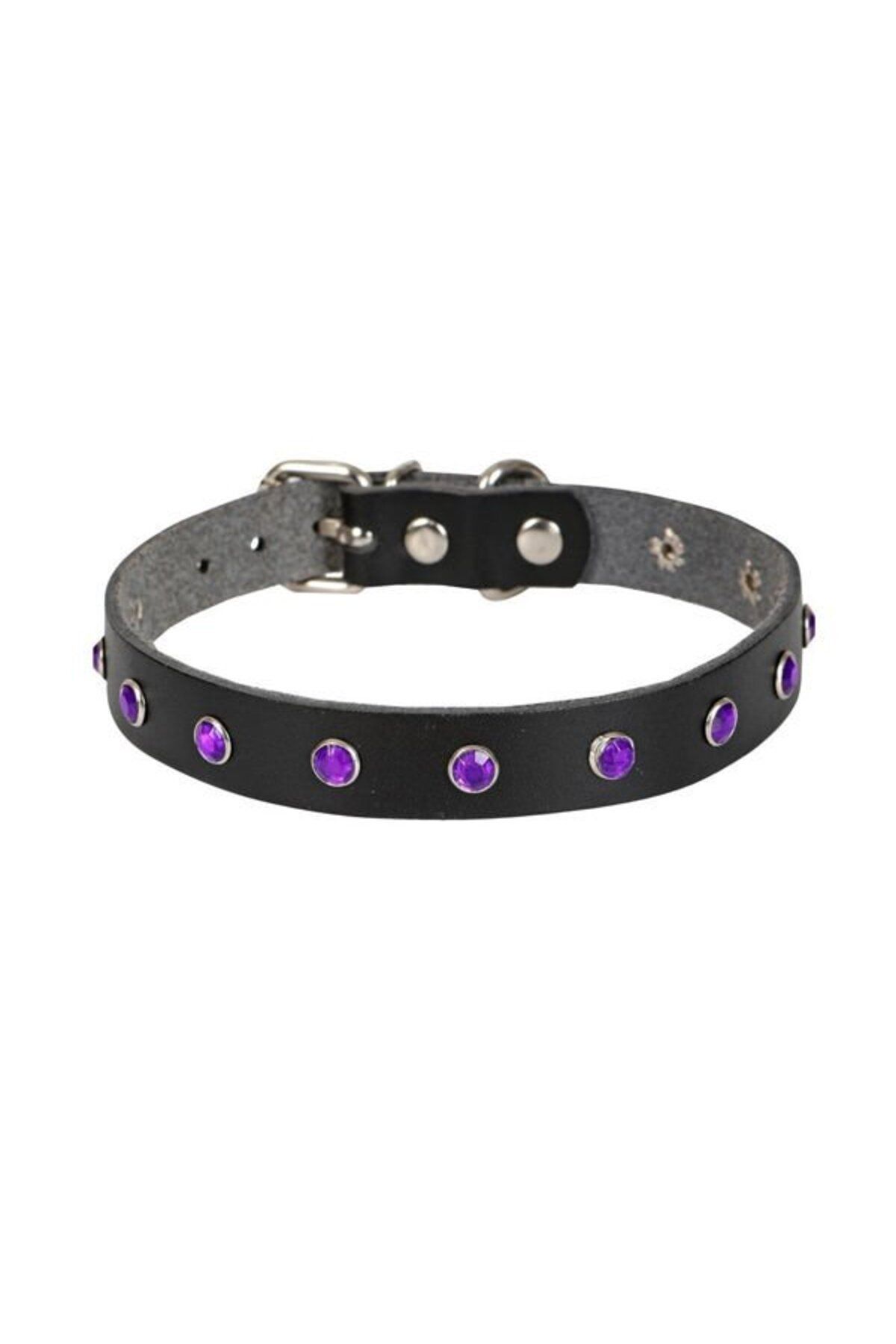 cattie Gerçek Deriden Taşlı Kedi Boyun Tasması Xlarge Siyah 1.5x26-31 Cm