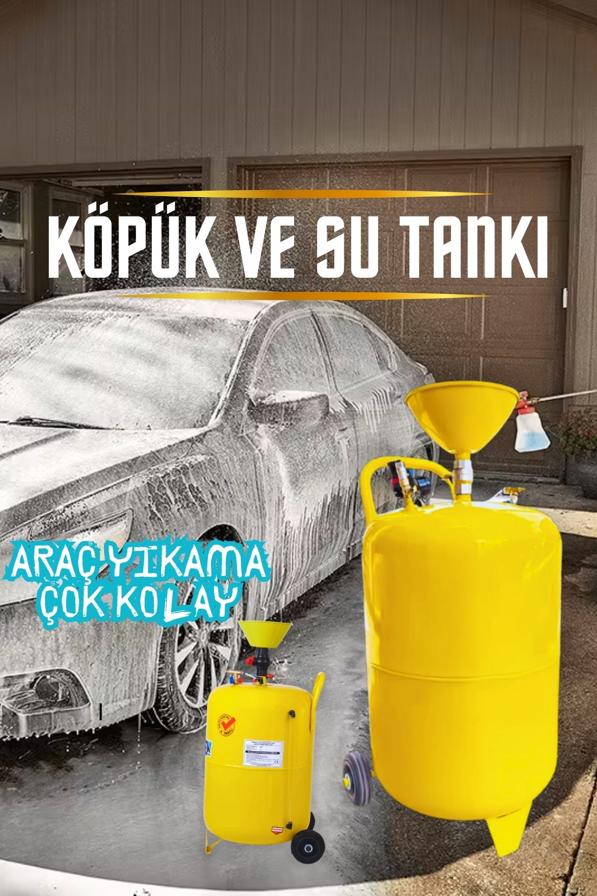 easywashoto Köpük ve Sıvı Püskürtme Tankı 100 Lt 5 Bar Basınçlı Kolay Araç Yıkama Seti(Sarı Vana)