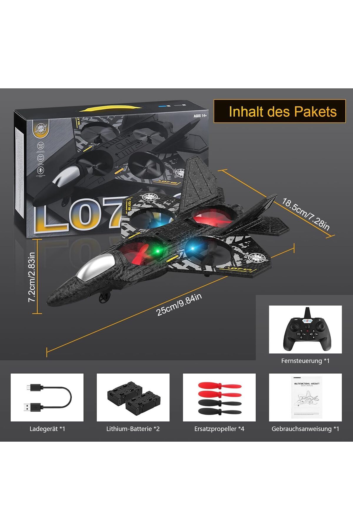 AWH-RC Plane – 2.4GHz Remote Control Fighter Aircraft, RTF Quadcopter Toy with Lights & USB Charging 6