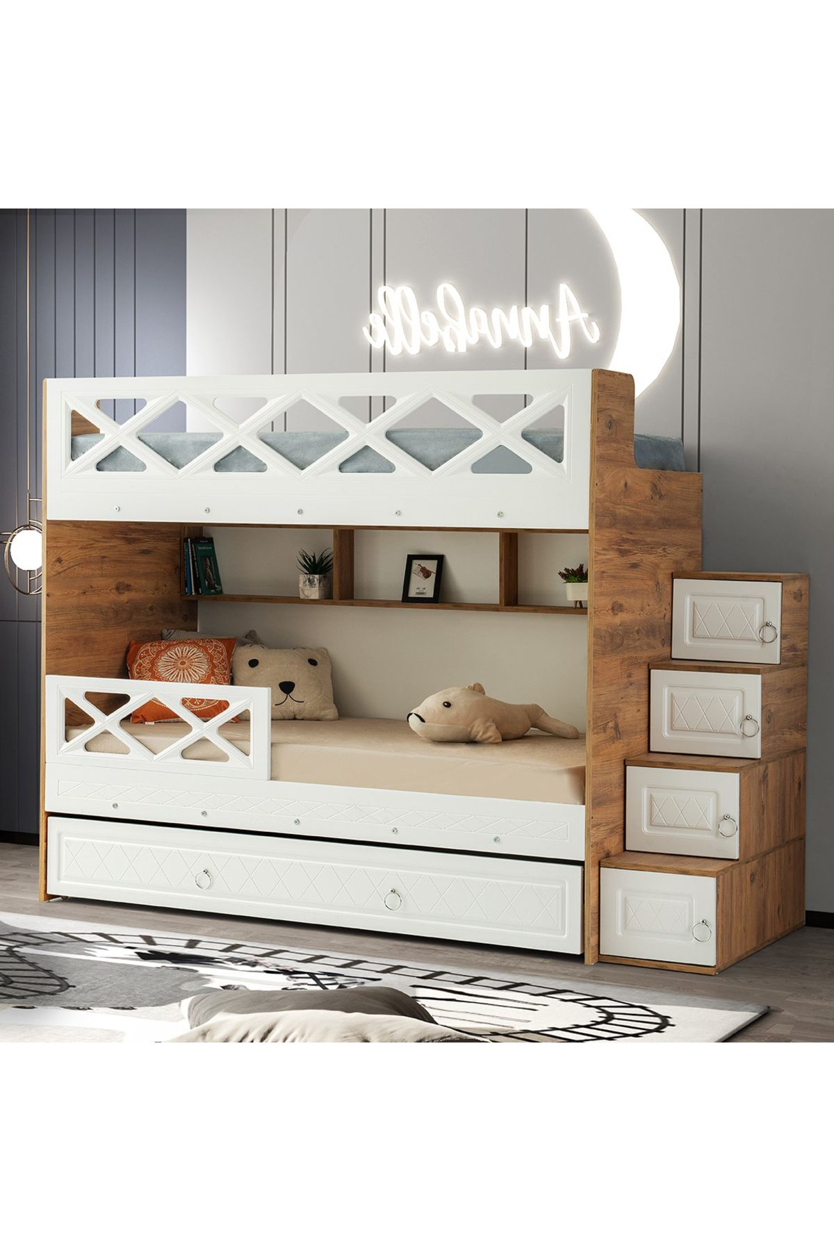 CSM MODULER MOBİLYA Mars Yavrulu Ranza Beyaz & Ahşap Çelik Destekli Mdf Membran Kaplama %100 MDF