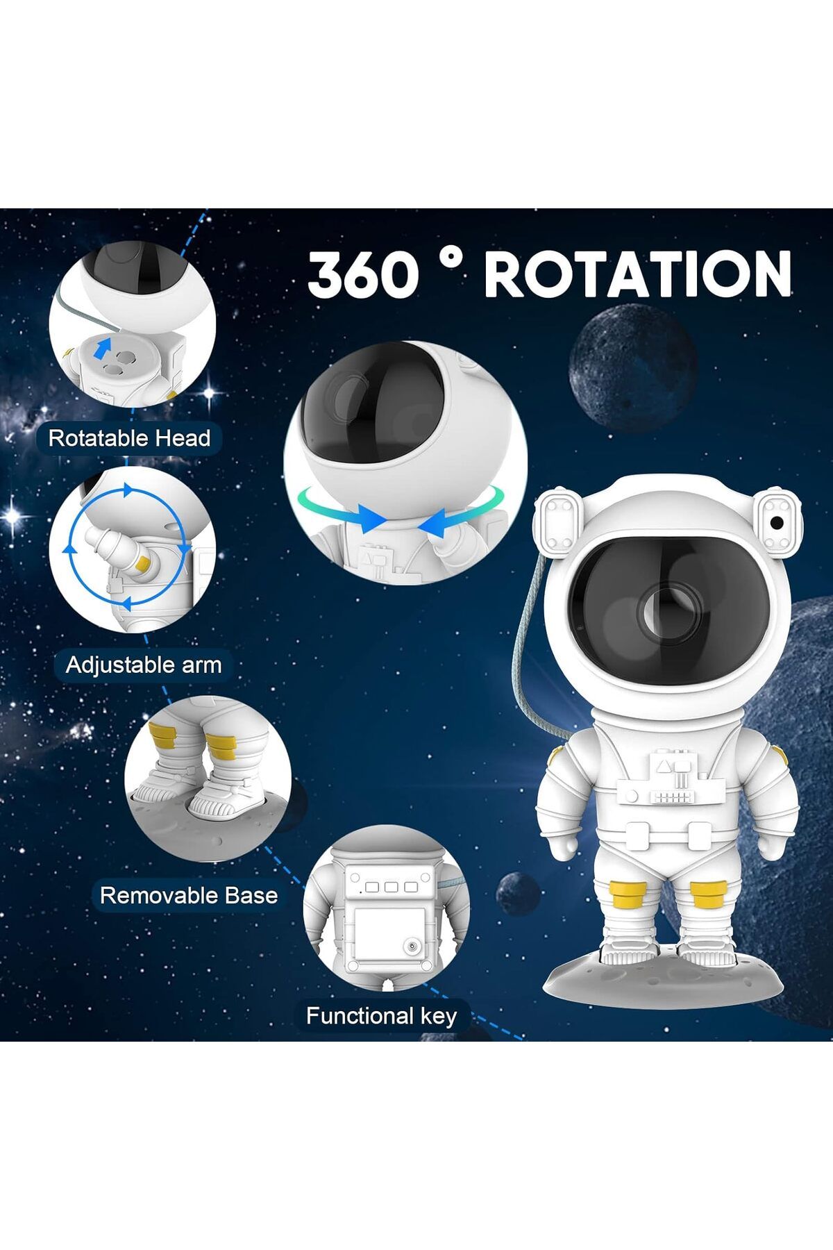 AWH-Astronaut Star Projector Night Light, 360° Adjustable Galaxy Lamp with Timer & Remote 4