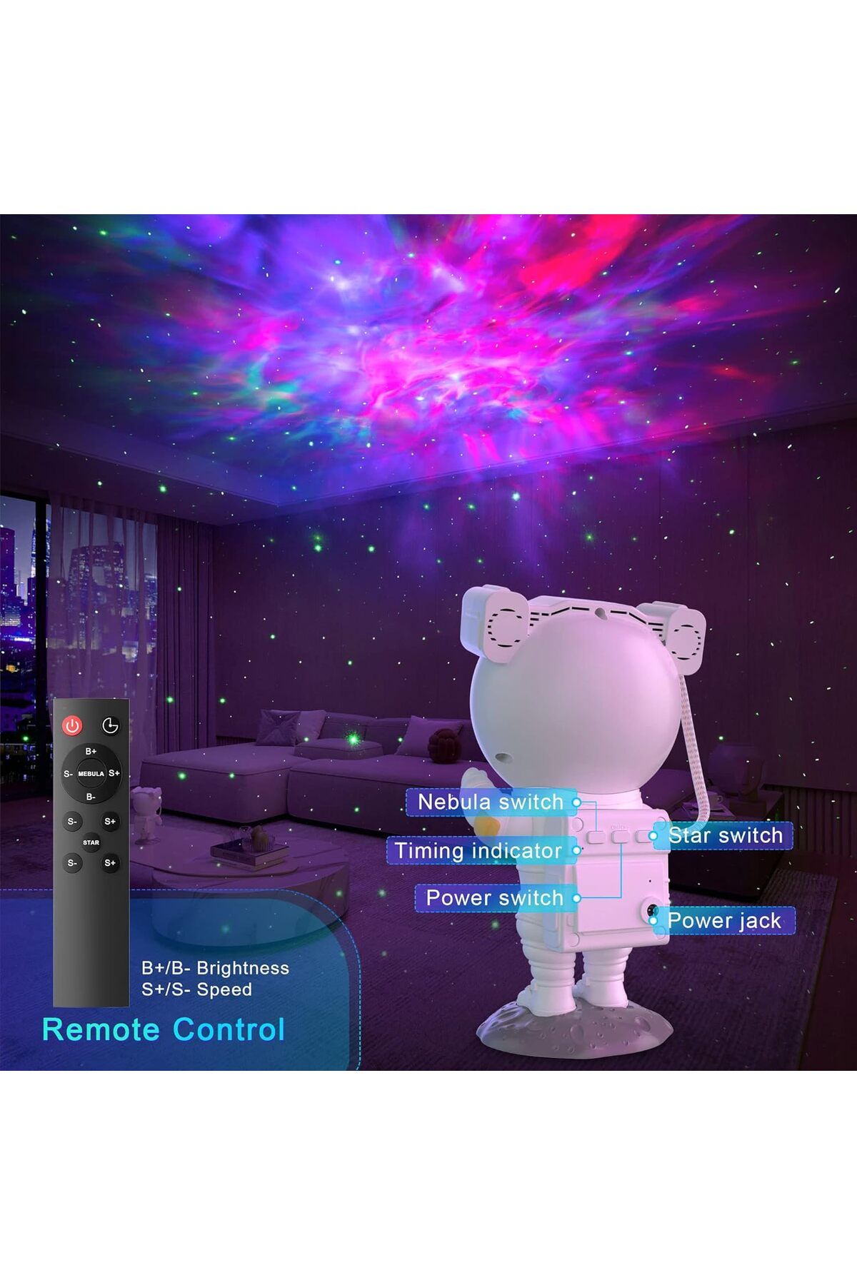 AWH-Star Projector Galaxy Light – Astronaut Night Light with Nebula Starry Sky, Remote & Timer 4