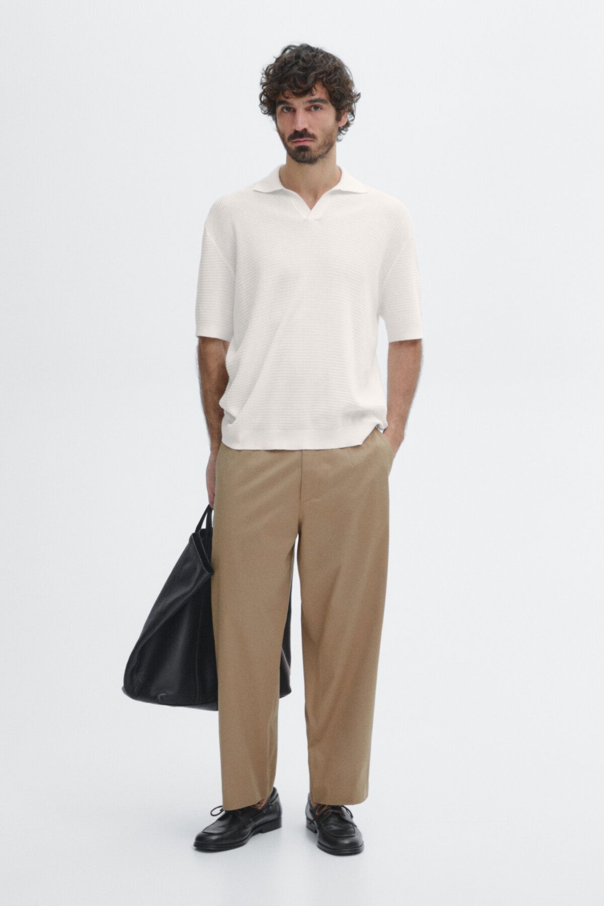 پلیور یقه پولو آستین کوتاه V-cut Massimo Dutti