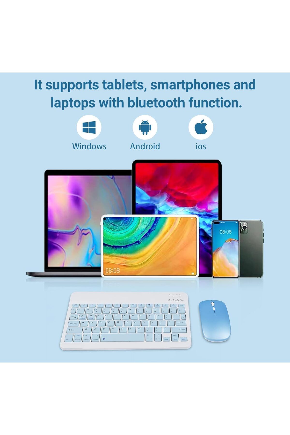 AWH-Wireless Bluetooth Keyboard & Mouse Combo, Ultra-Thin 2.4GHz Set  iOS, Android Windows (Blue) 2