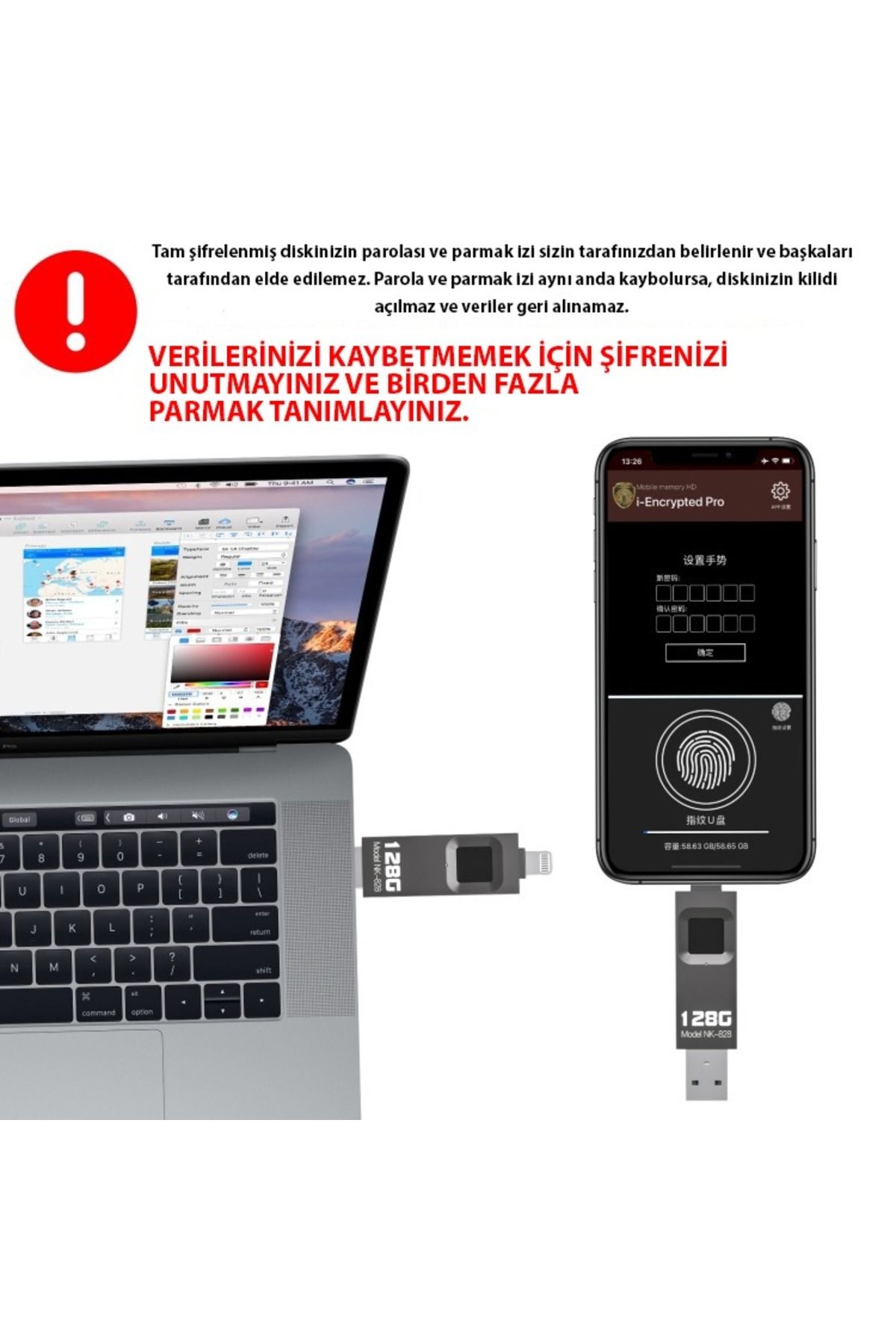 Techmaster-128GB iPhone iPad USB Fingerprint Protected Flash Memory 6