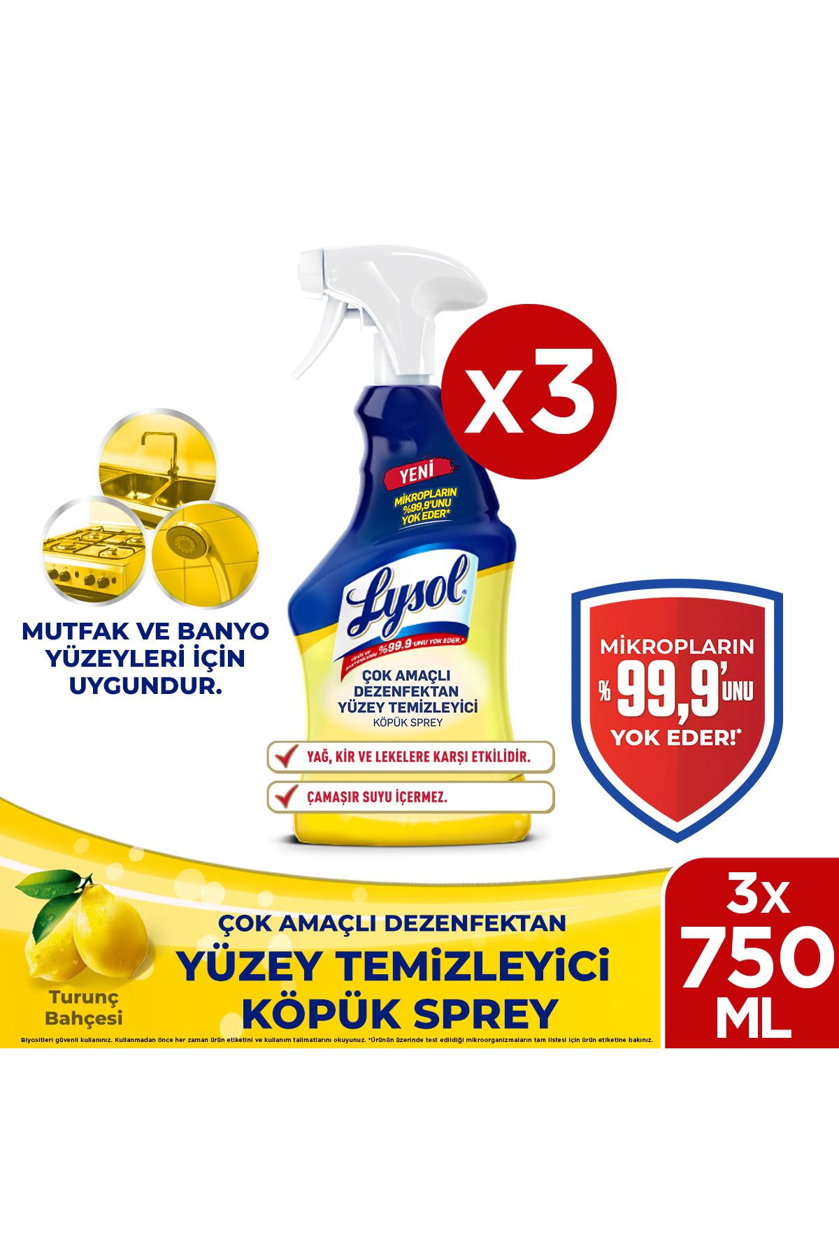 Lysol Çok Amaçlı Yüzey Temizleyici 750 ML x 3