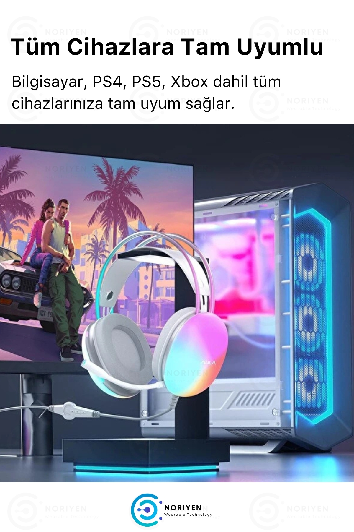 PG 580 Pro Gaming Premium Mikrofonlu RGB LED Işıklı 5.3 Bluetooth Kablosuz Kafa Üstü Oyuncu Kulaklık