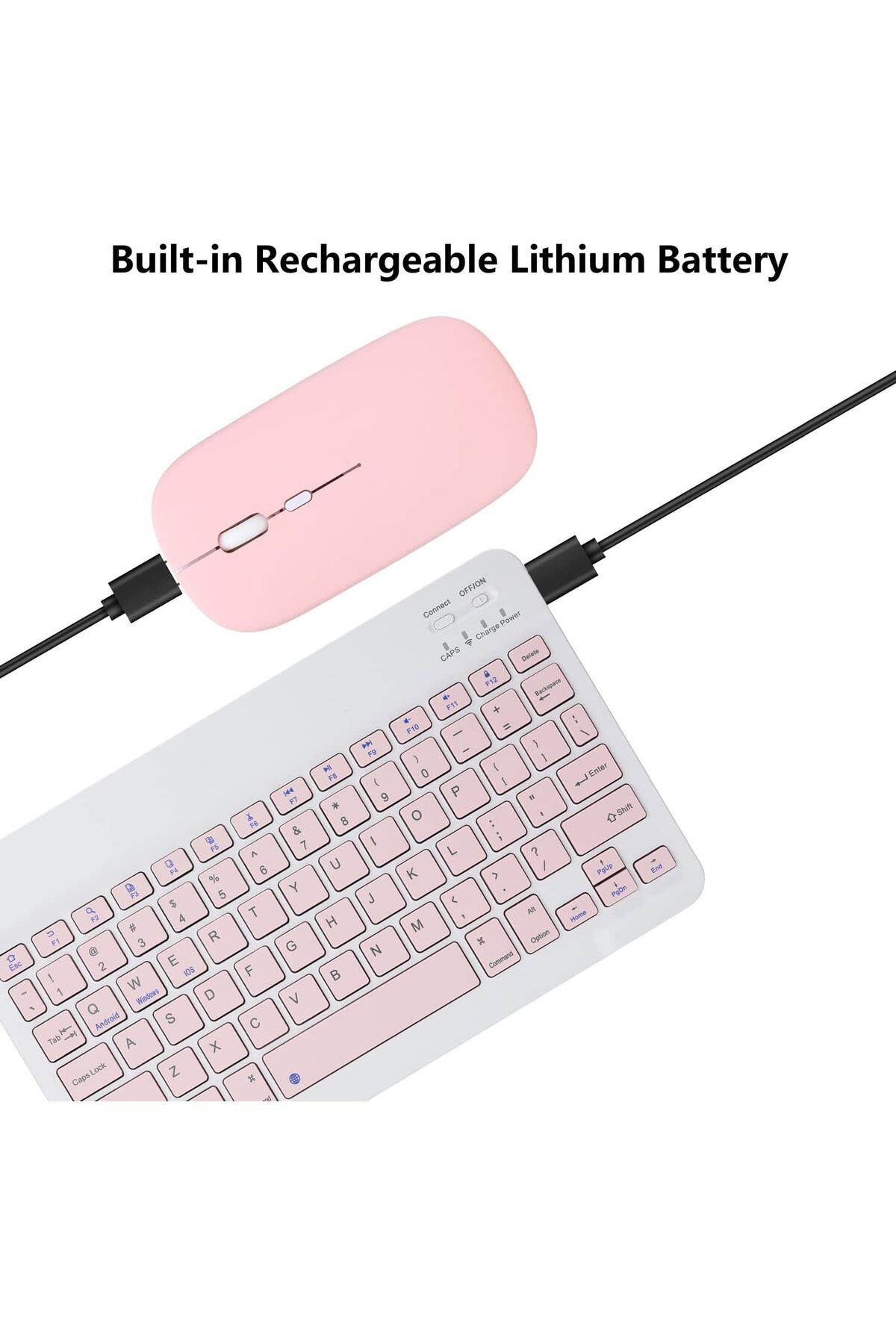 AWH-Rechargeable Bluetooth Keyboard Mouse Combo Ultra-Slim Wireless Set IOS, Android  Windows (Pink) 4