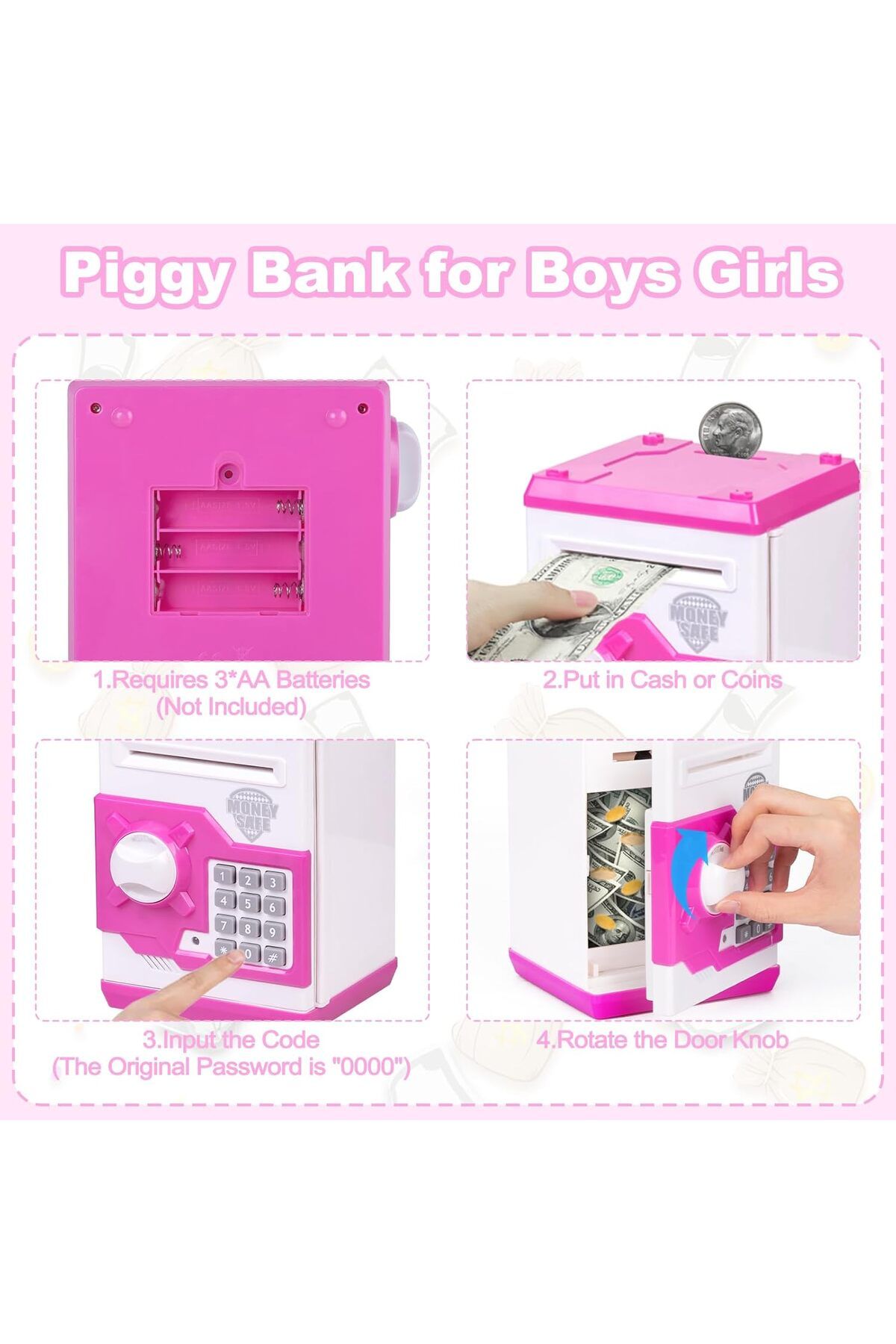 AWH-Children Money Bank Toy Coin for ATM Bank Machine Piggy Bank with Code Electronic Purple 4