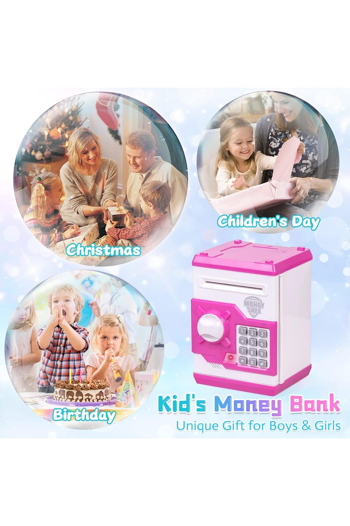 AWH-Children Money Bank Toy Coin for ATM Bank Machine Piggy Bank with Code Electronic Purple 5