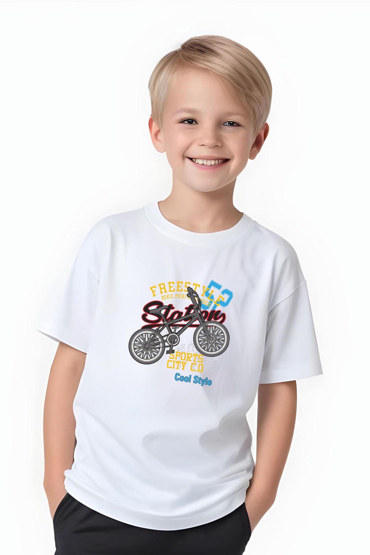 FYK KİDS-Boys Round Neck Bike 52 Men's Printed T-Shirts 1