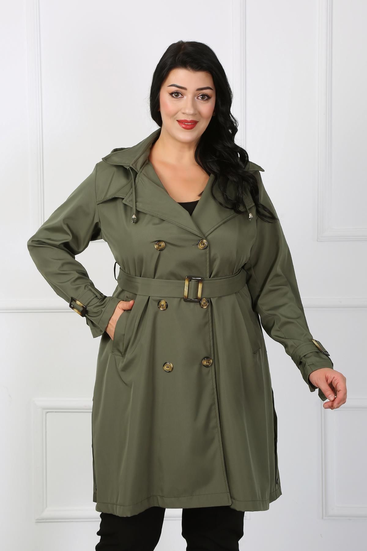 By Alba Collection Kadın Haki Büyük Beden Trençkot