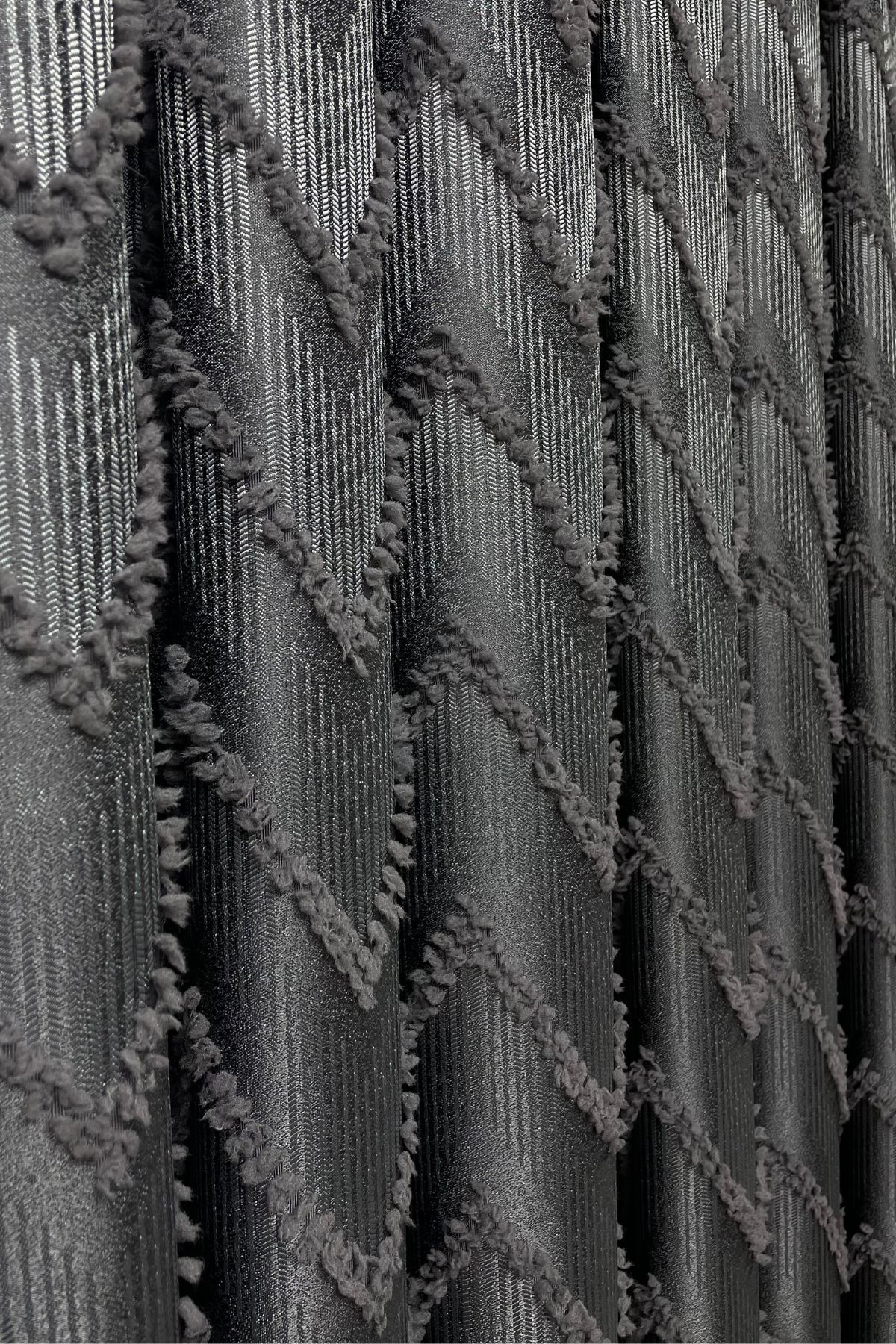 Cortibo-Gray Verona Patterned Background Curtain - Pleated Free 3