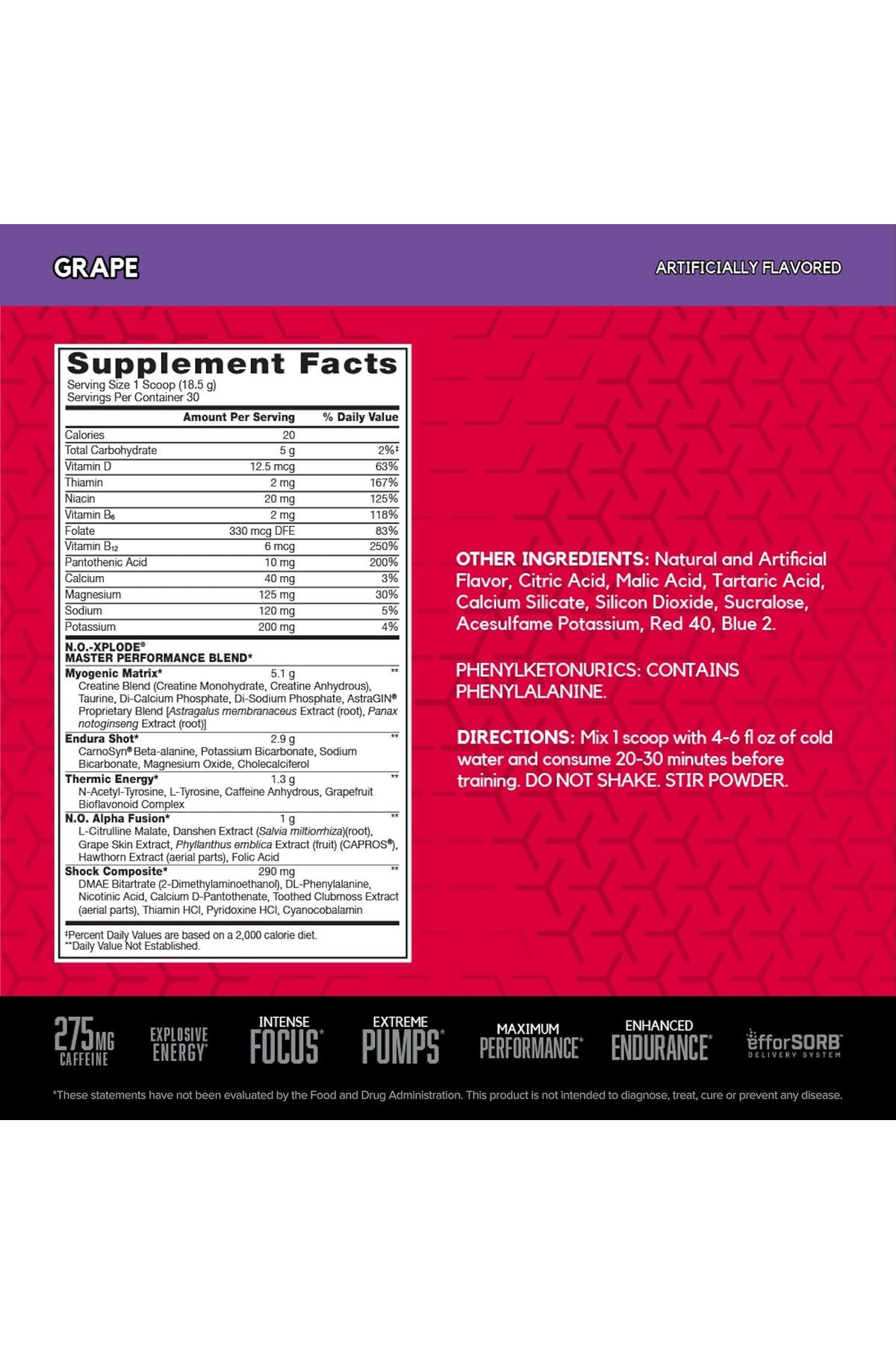 BSN-NO-Xplode, Grape, 30, Supports Explosive Energy, Enhanced Endurance 2