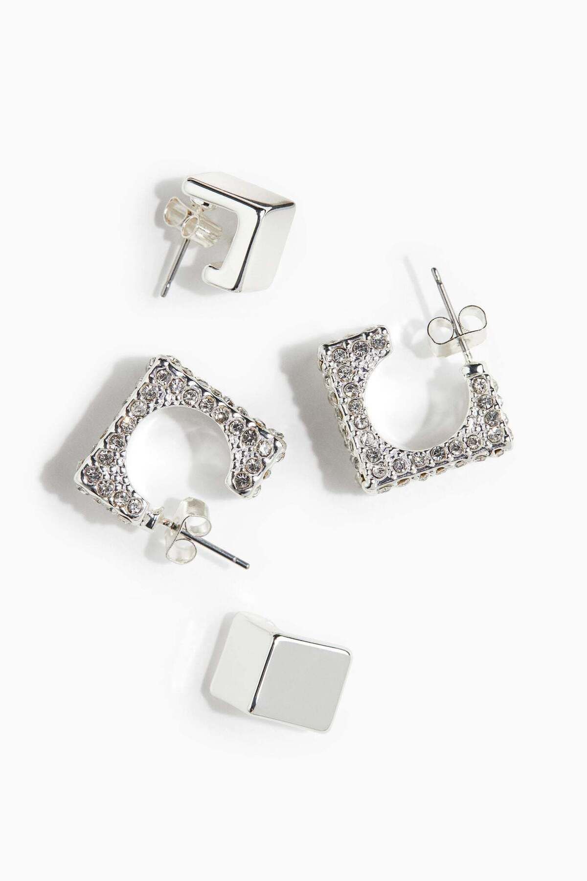 H&M-2 pairs square hoop earrings 2