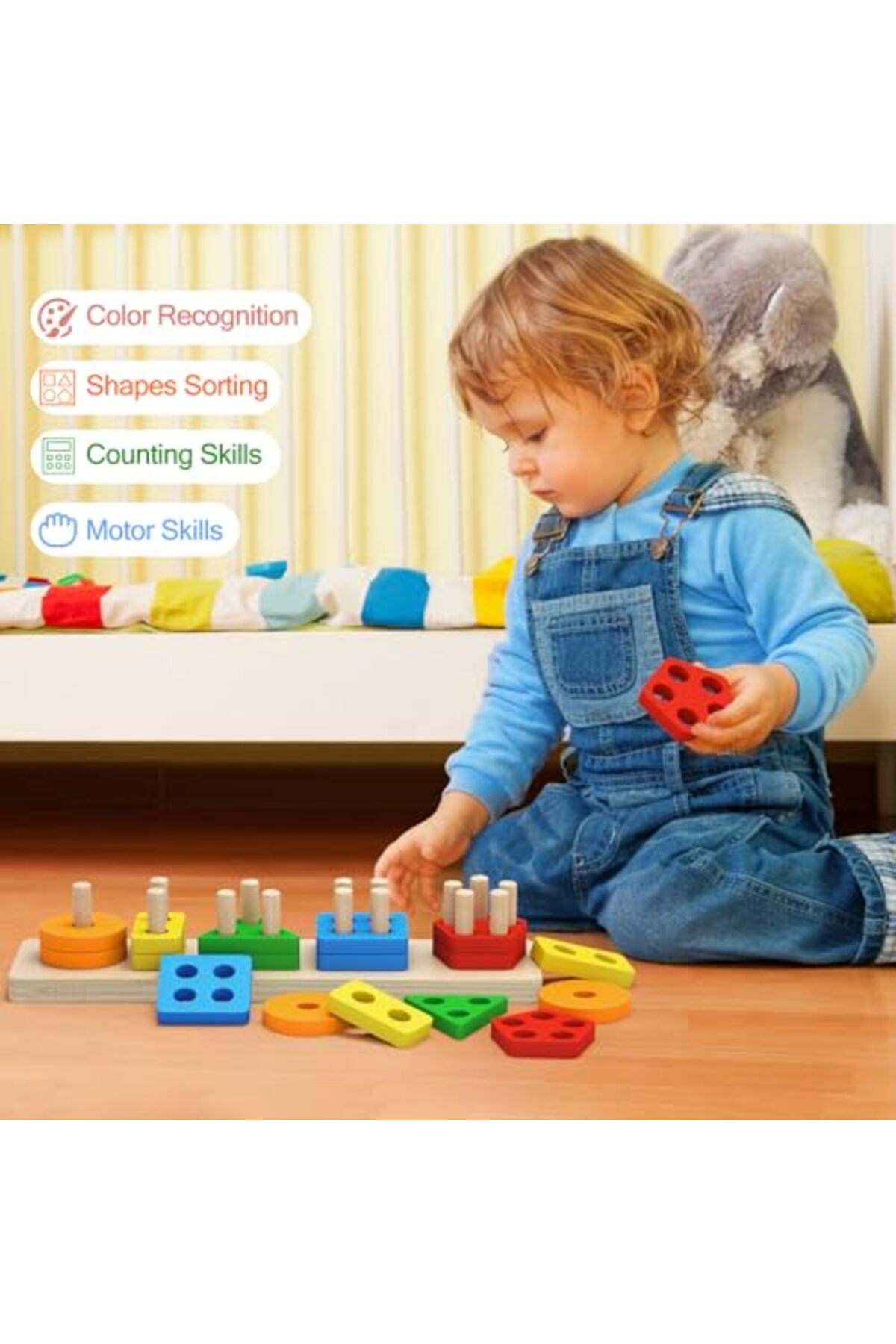 اسباب‌بازی‌های چوبی مرتب‌سازی و چیدن برای کودکان ۱ تا ۳ ساله، هدیه آموزشی مرتب‌ساز شکل