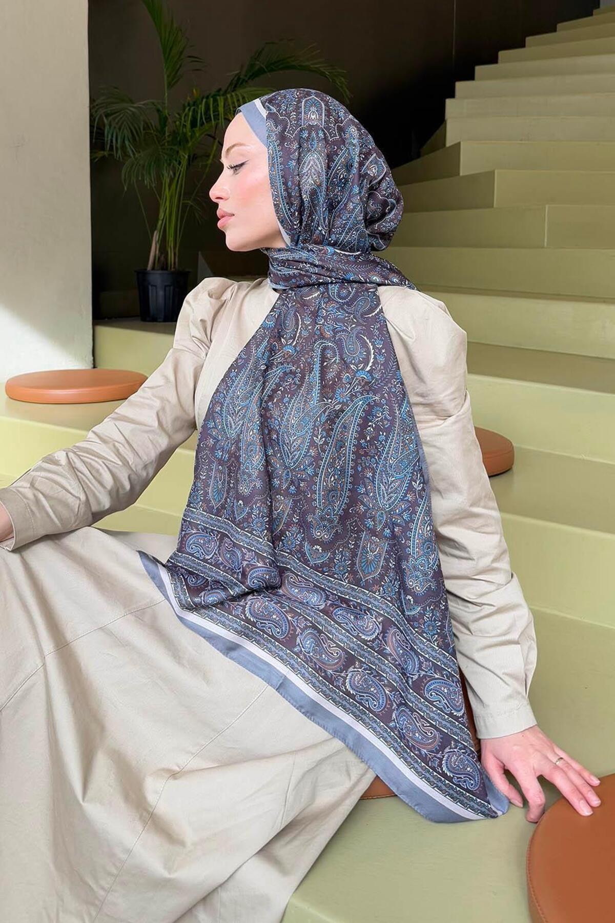 lamelif.com-Gray Retro Patterned Soft Shawl 4