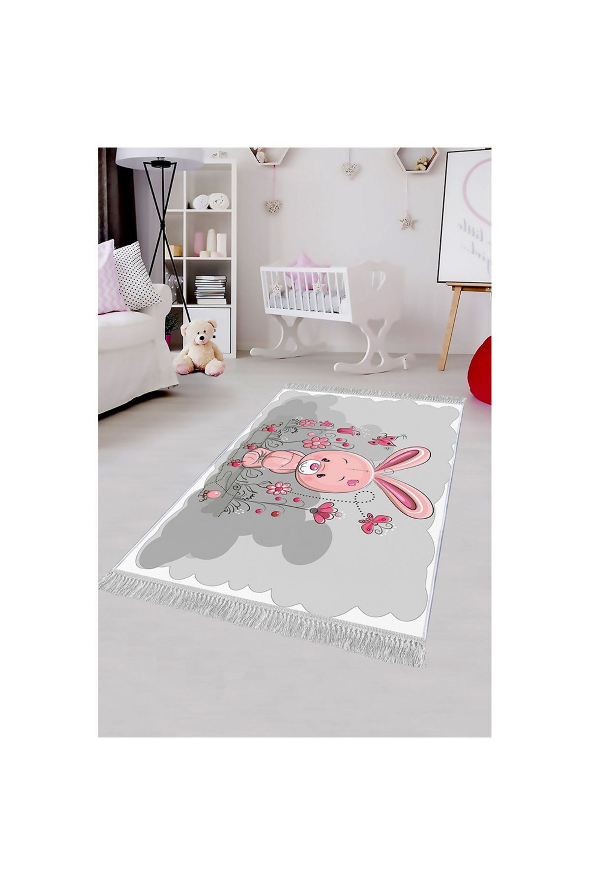 Homelux Covor Pentru Copii Antiderapant, Dreptunghiular, 120x180, Roz, Alb, Gri, Poliester - 122 x 180