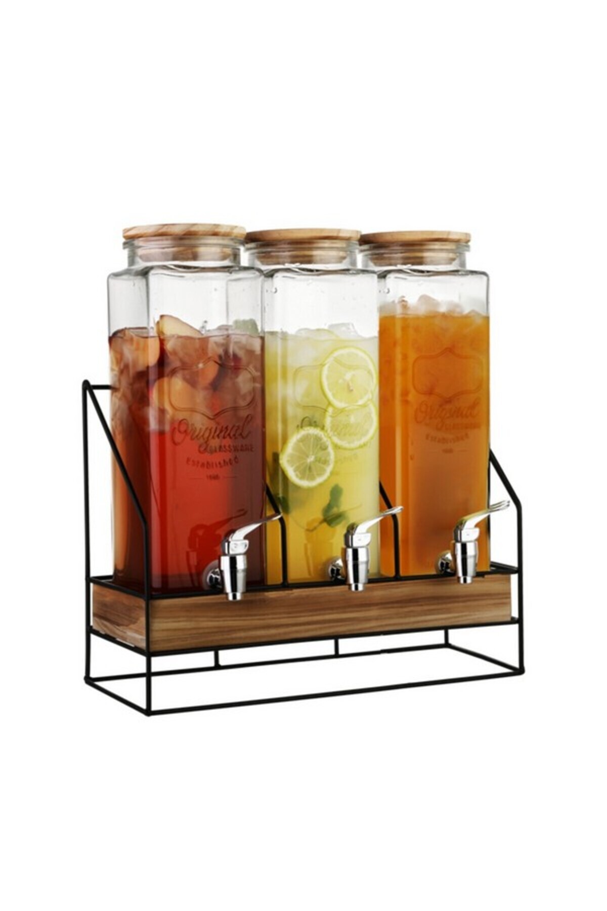 Bien Servi موزع زجاجي عالي الجودة مكون من 3 قطع مع حامل حديدي سعة 2.3 لتر