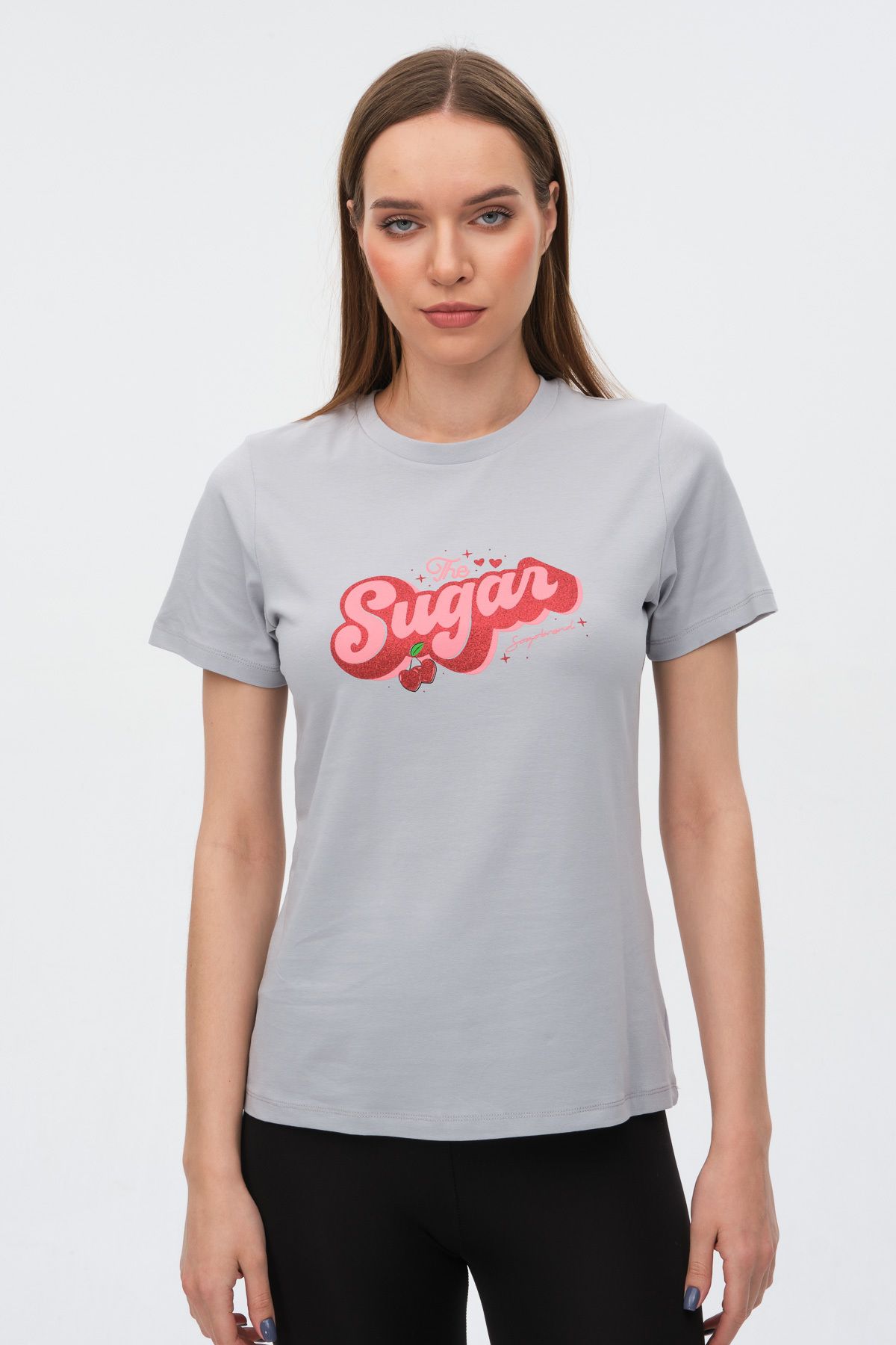 Sogo Gri TSHIRT SUGAR BASKILI SİMLİ