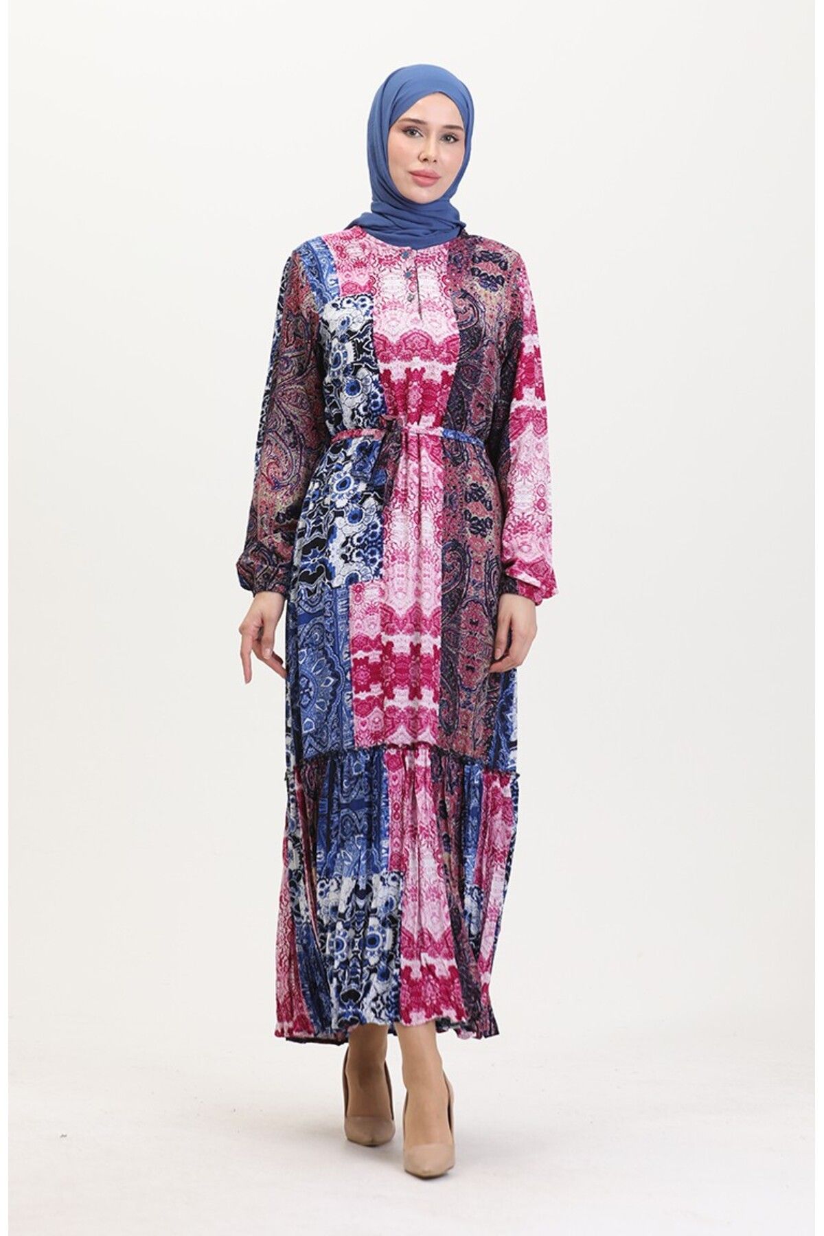 Gelince-Amelia Farbal Viscose Dress with Belt Size S-M-L-Xl 1