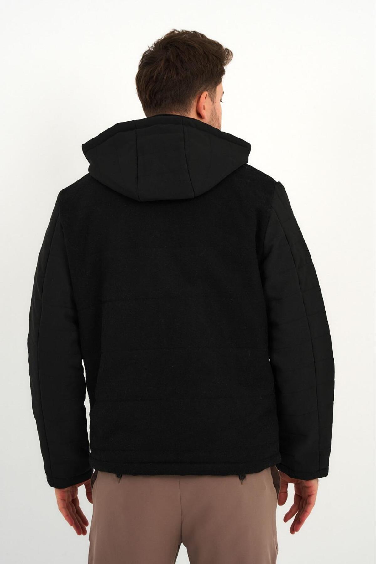 KAPÜŞONLU YÜNLÜ MONT (E20-379401) — مشکی — تصویر 5 از 5